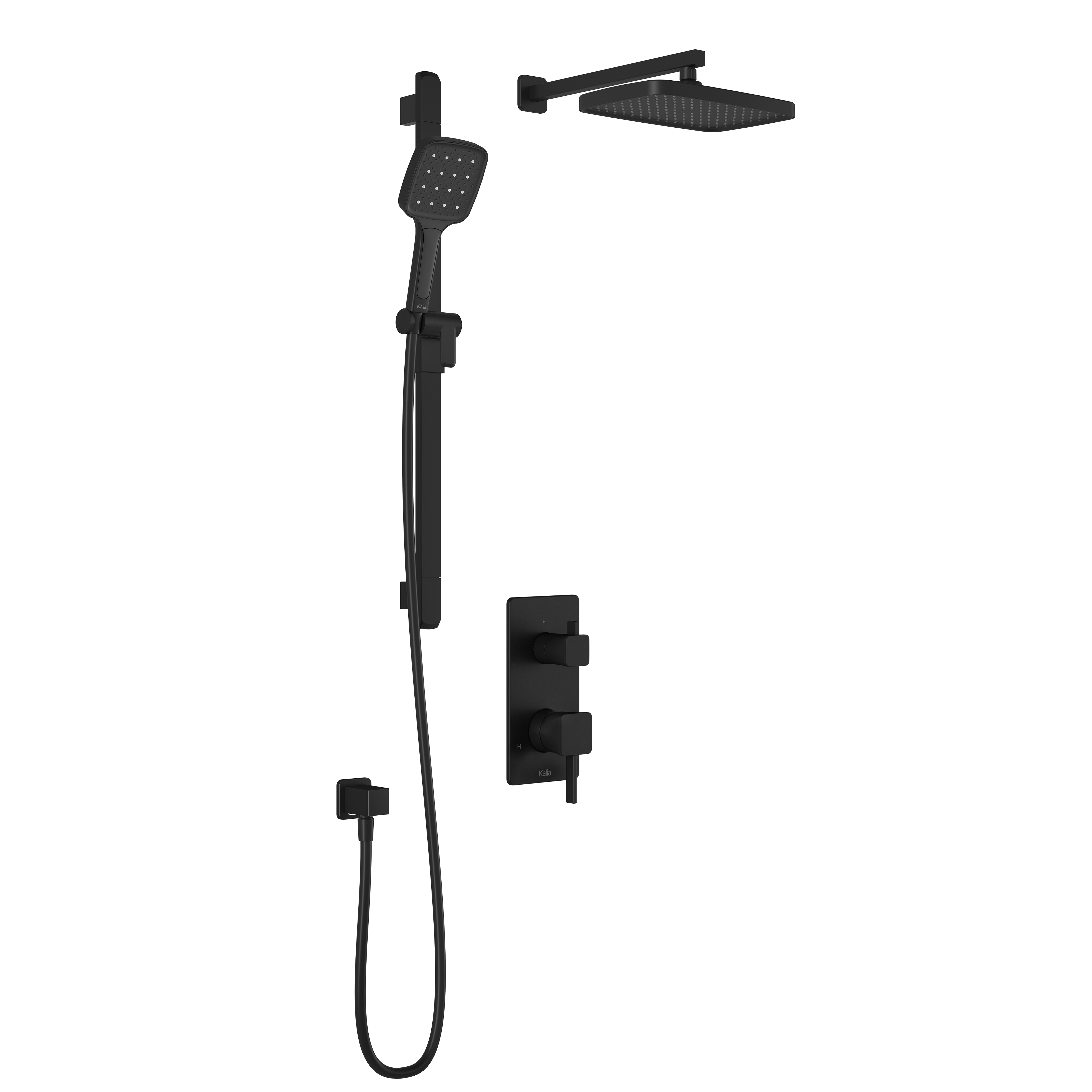 SquareOne™ TD2 PLUS (Valve Non Incluse) : Système de Douche T/P AQUATONIK™ et Sélecteur avec Bras Mural Noir Mat