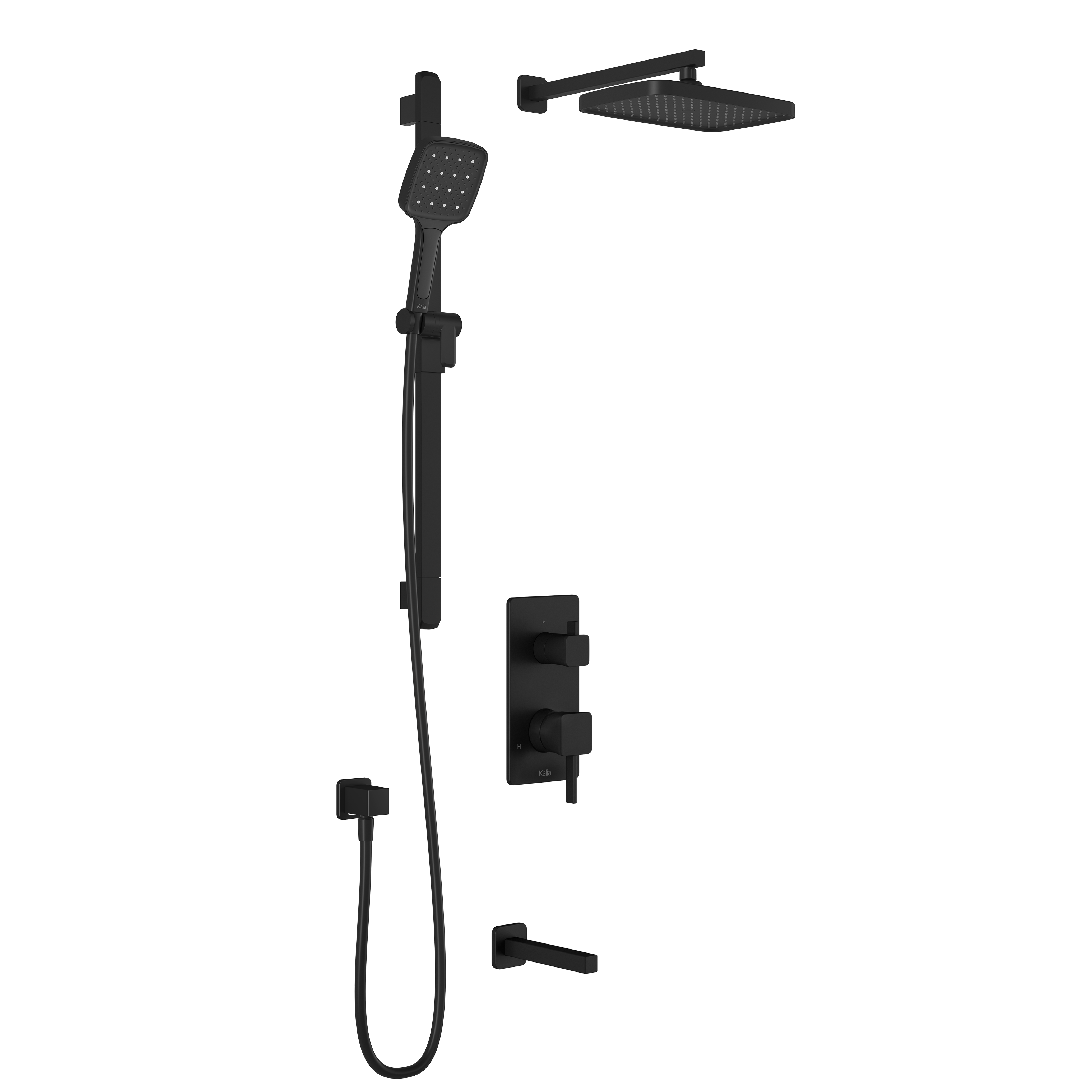 SquareOne™ TD3 PLUS (Valve Non Incluse) : Système de Douche T/P AQUATONIK™ et Sélecteur avec Bras Mural Noir Mat