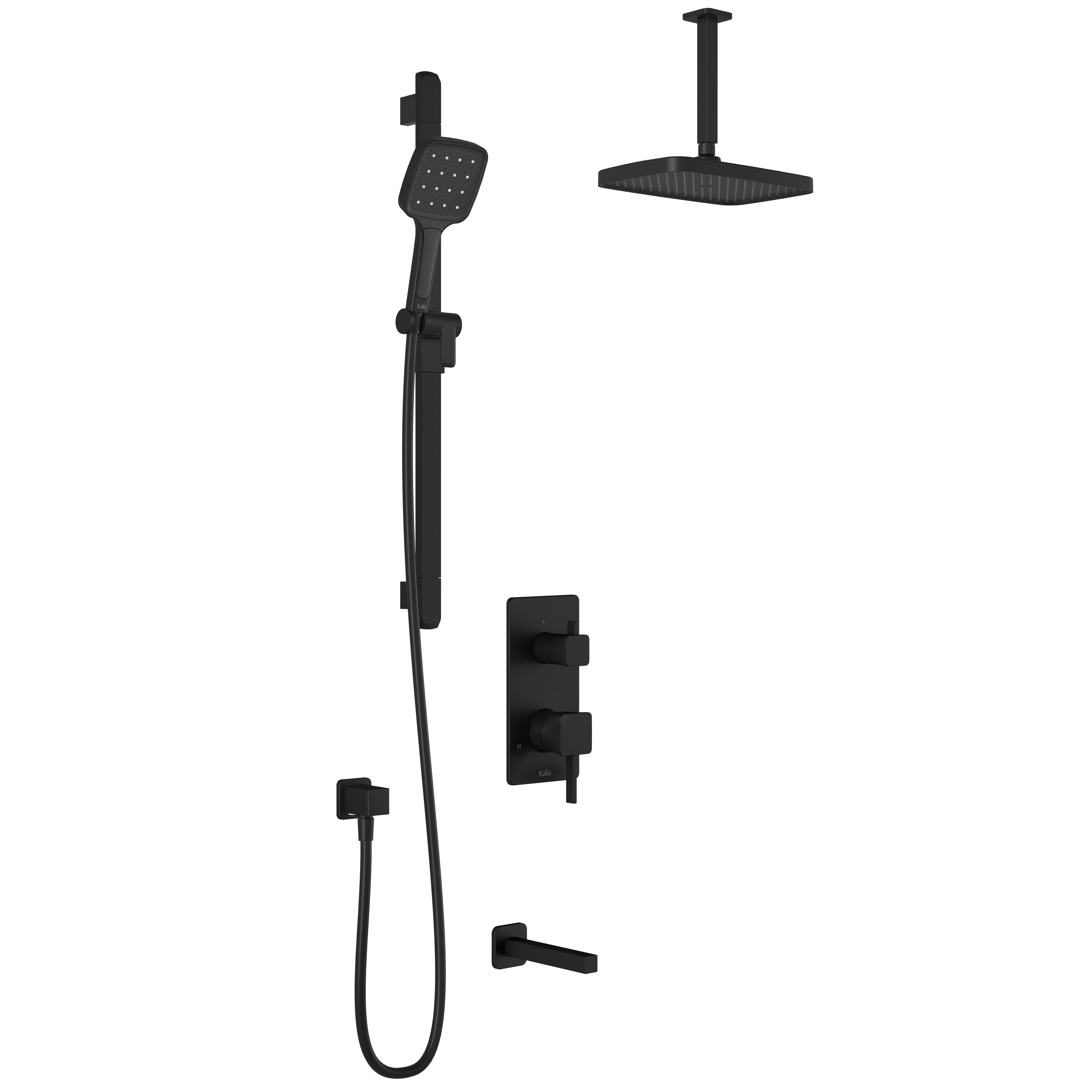 SquareOne™ TD3 PLUS (Valve Non Incluse) : Système de Douche T/P AQUATONIK™ et Sélecteur avec Bras Vertical Noir Mat