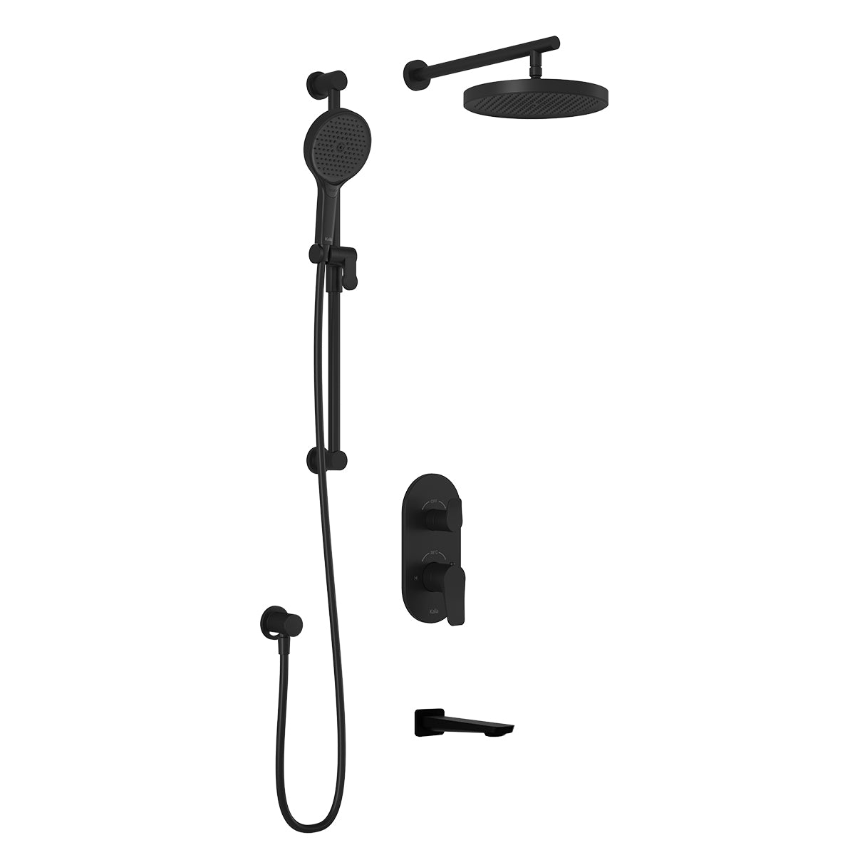 MOROKA™ TD3 PLUS (Valve Non Incluse) : Système de Douche T/P AQUATONIK™ et Sélecteur avec Bras Mural Noir Mat