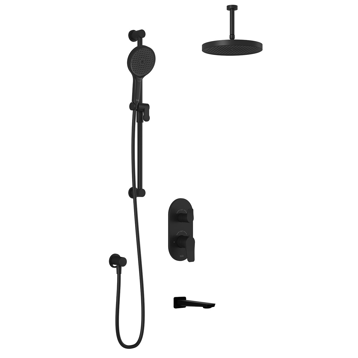 MOROKA™ TD3 PLUS (Valve Non Incluse) : Système de Douche T/P AQUATONIK™ et Sélecteur avec Bras Vertical Noir Mat