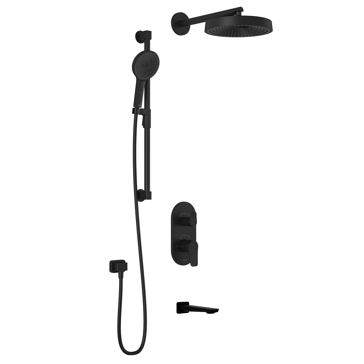 MOROKA™ TD3 PREMIA (Valve Non Incluse) : Système de Douche T/P AQUATONIK™ et Sélecteur avec Bras Mural Noir Mat