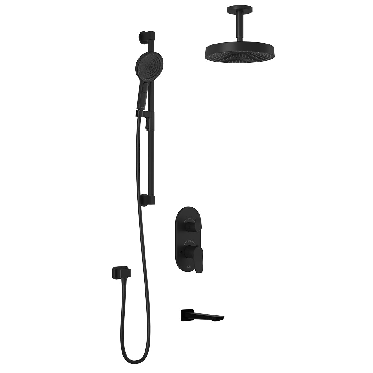 MOROKA™ TD3 PREMIA (Valve Non Incluse) : Système de Douche T/P AQUATONIK™ et Sélecteur avec Bras Vertical Noir Mat