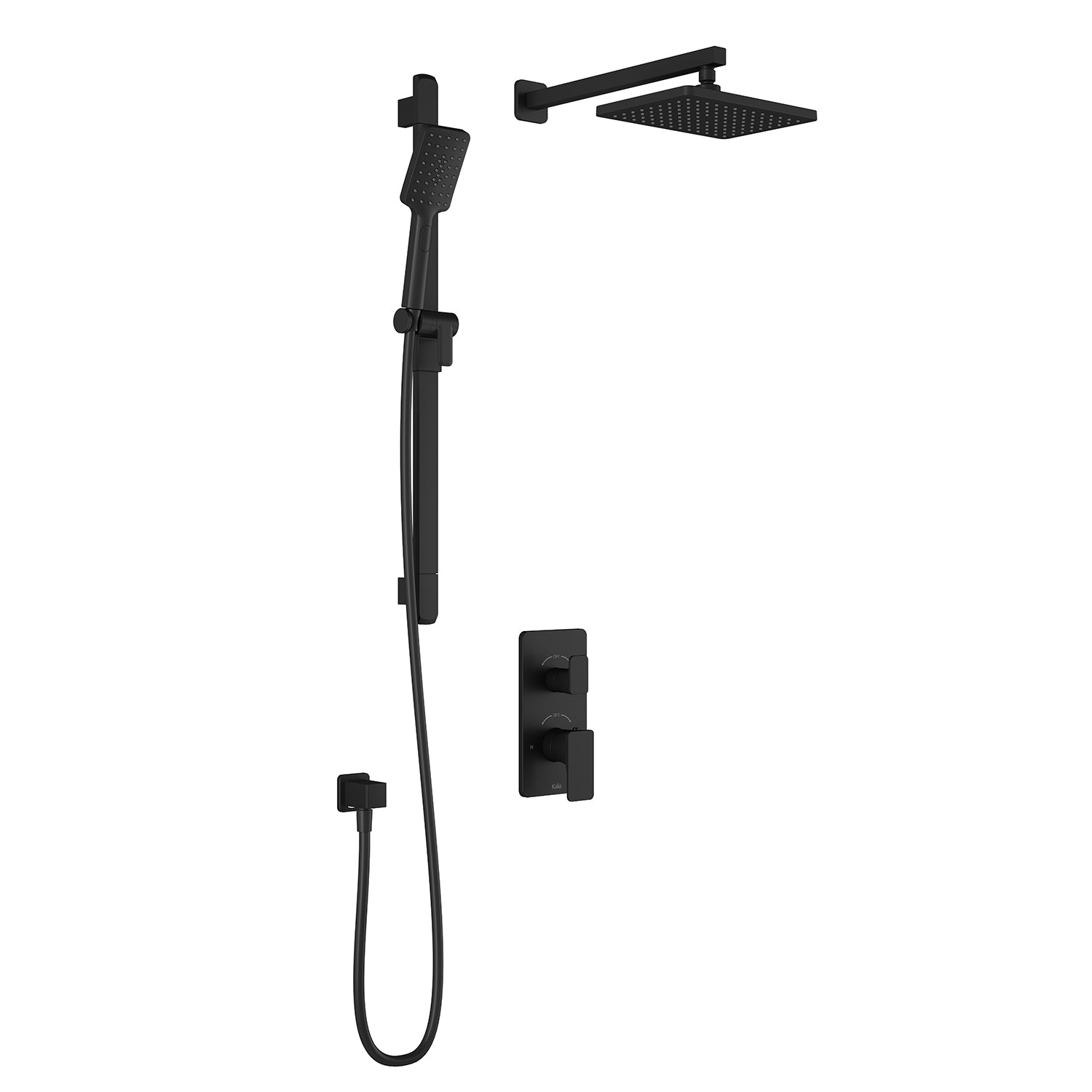 KAREO™ TD2 : Système de Douche T/P AQUATONIK™ et Sélecteur avec Bras Mural Noir Mat