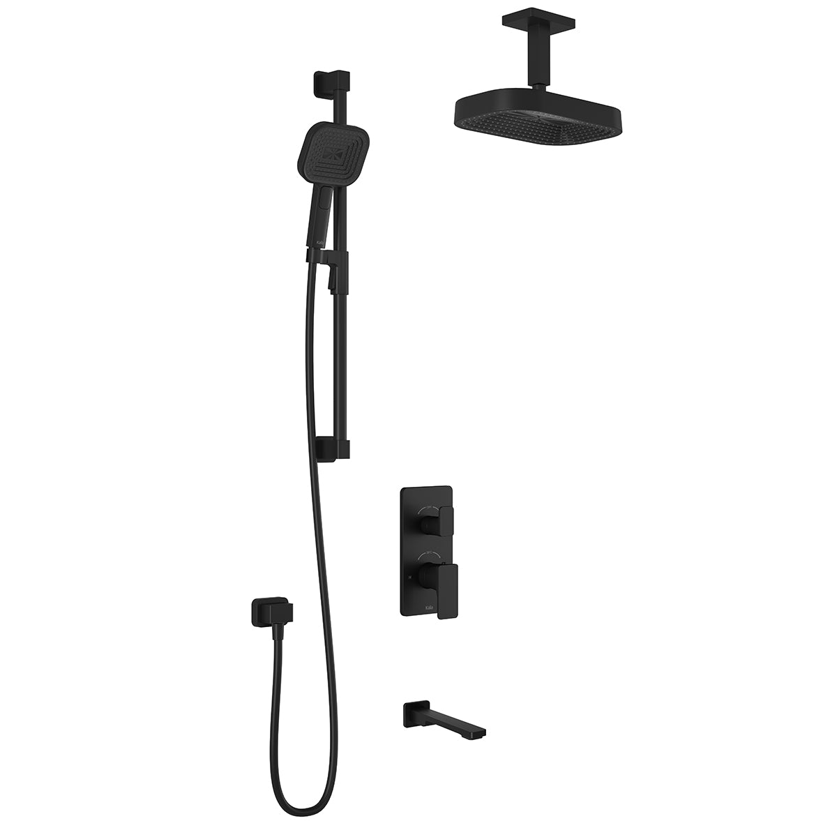 KAREO™ TD3 PREMIA : Système de Douche T/P AQUATONIK™ et Sélecteur avec Bras Vertical Noir Mat