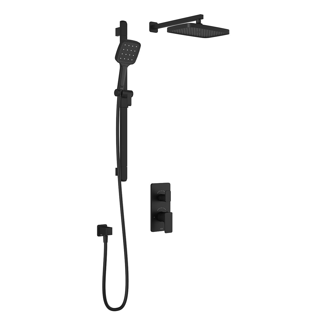 KAREO™ TD2 PLUS (Valve Non Incluse) : Système de Douche T/P AQUATONIK™ et Sélecteur avec Bras Mural Noir Mat