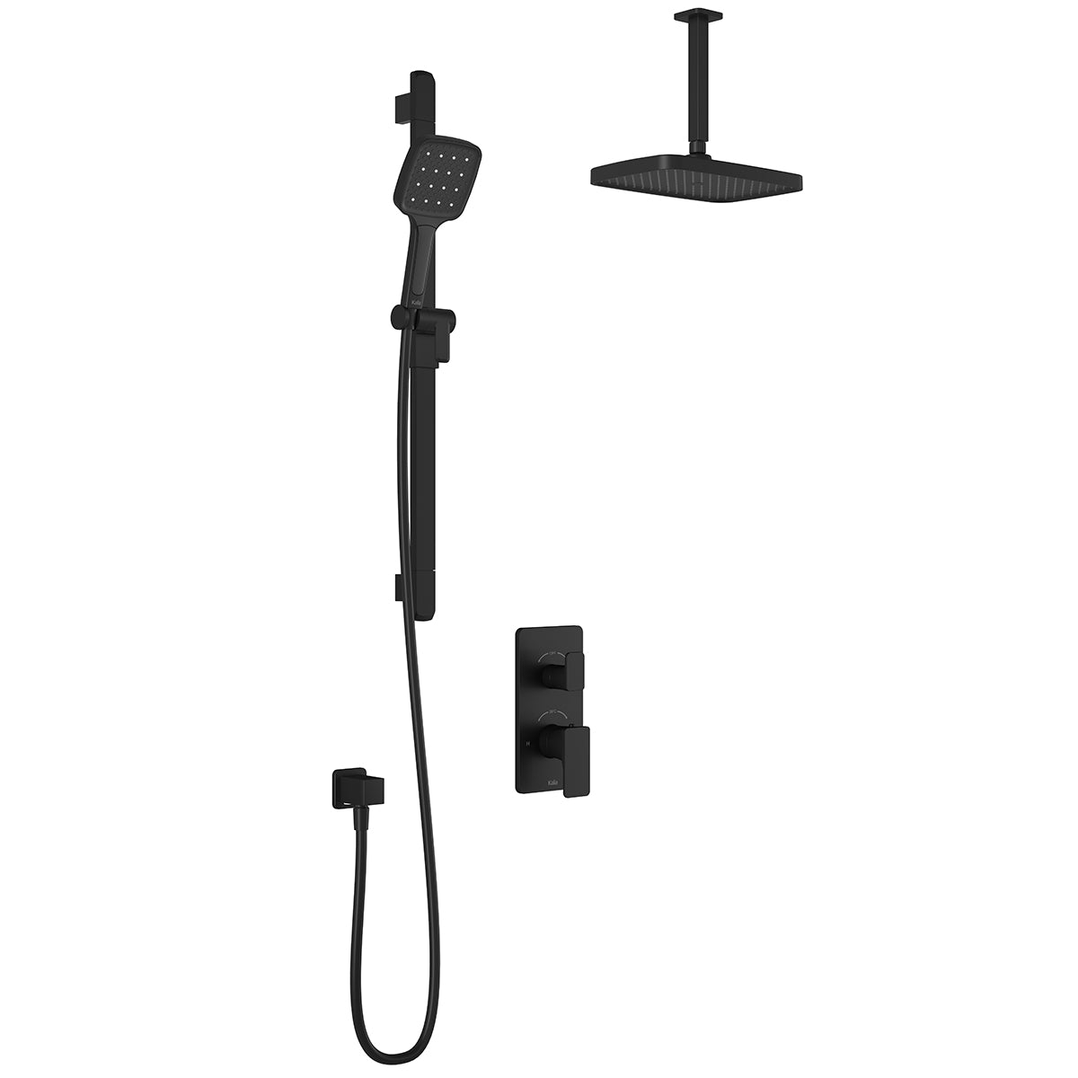 KAREO™ TD2 PLUS (Valve Non Incluse) : Système de Douche T/P AQUATONIK™ et Sélecteur avec Bras Vertical Noir Mat