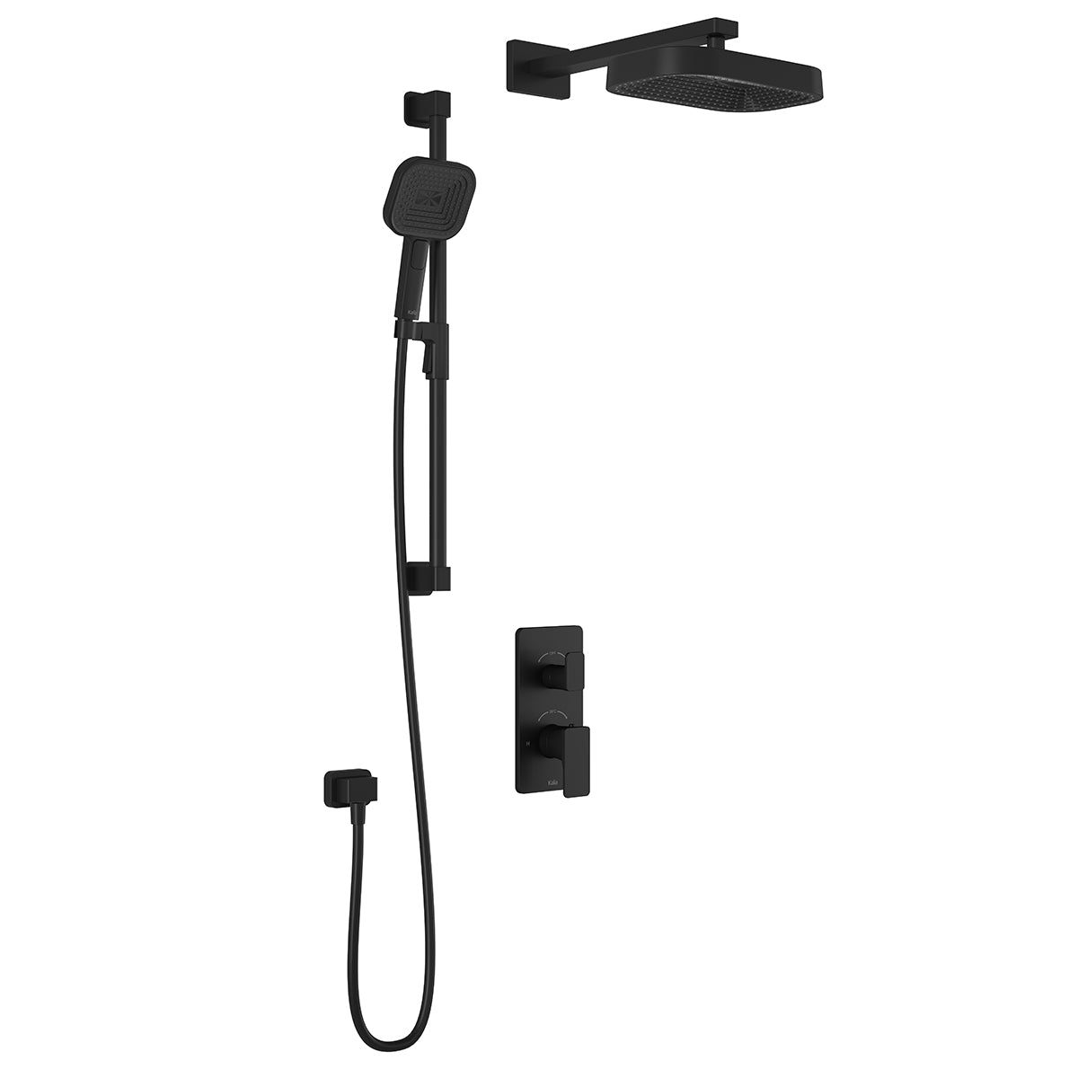 KAREO™ TD2 PREMIA (Valve Non Incluse) : Système de Douche T/P AQUATONIK™ et Sélecteur avec Bras Mural Noir Mat