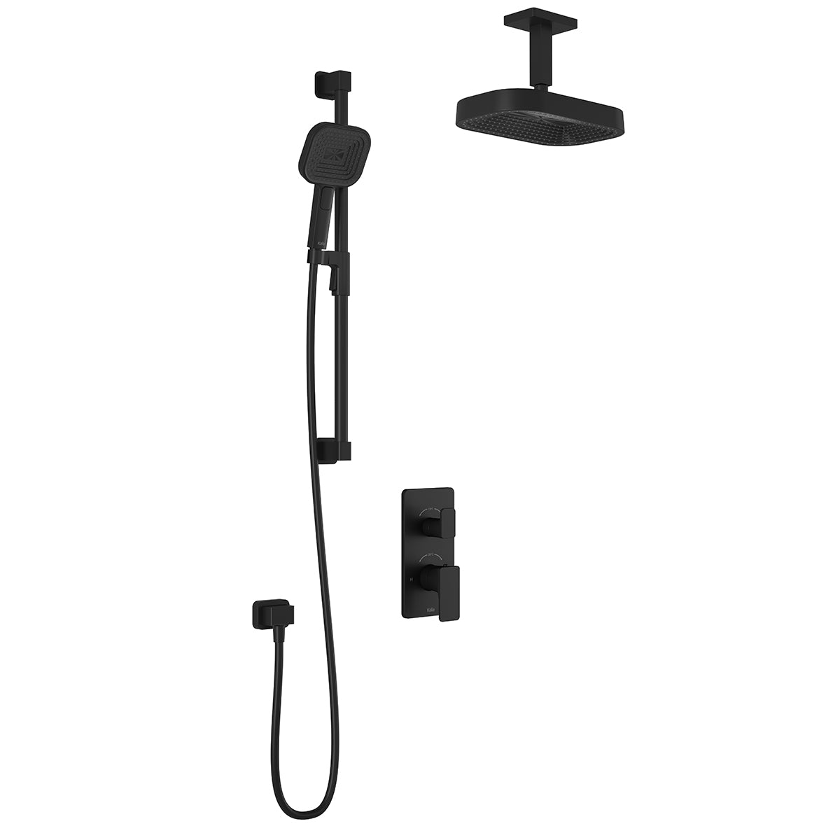 KAREO™ TD2 PREMIA (Valve Non Incluse) : Système de Douche T/P AQUATONIK™ et Sélecteur avec Bras Vertical Noir Mat