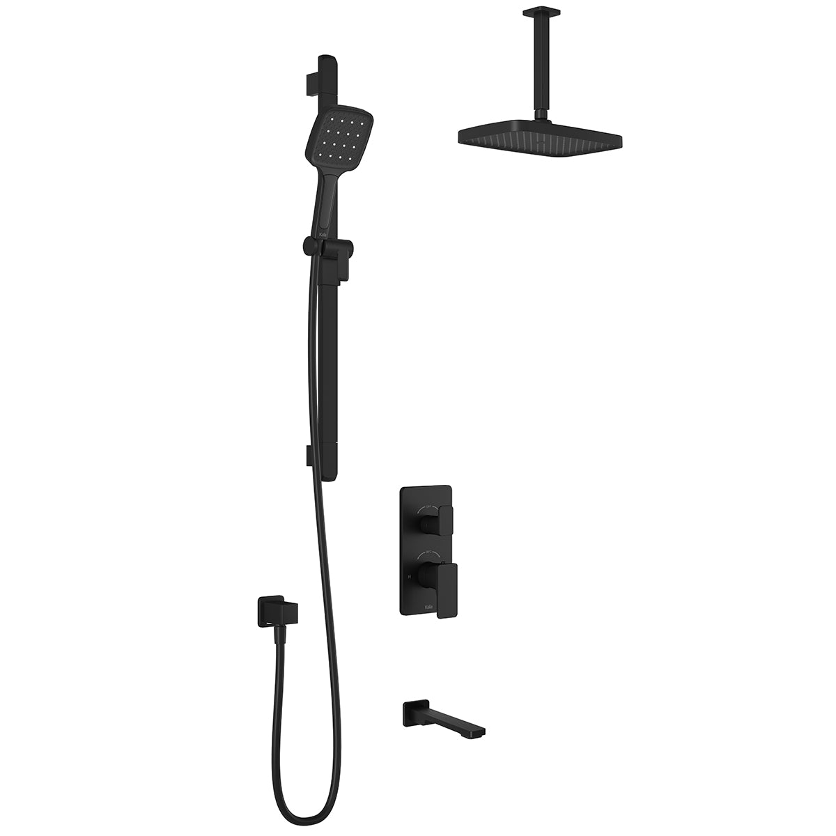 KAREO™ TD3 PLUS (Valve Non Incluse) : Système de Douche T/P AQUATONIK™ et Sélecteur avec Bras Vertical Noir Mat