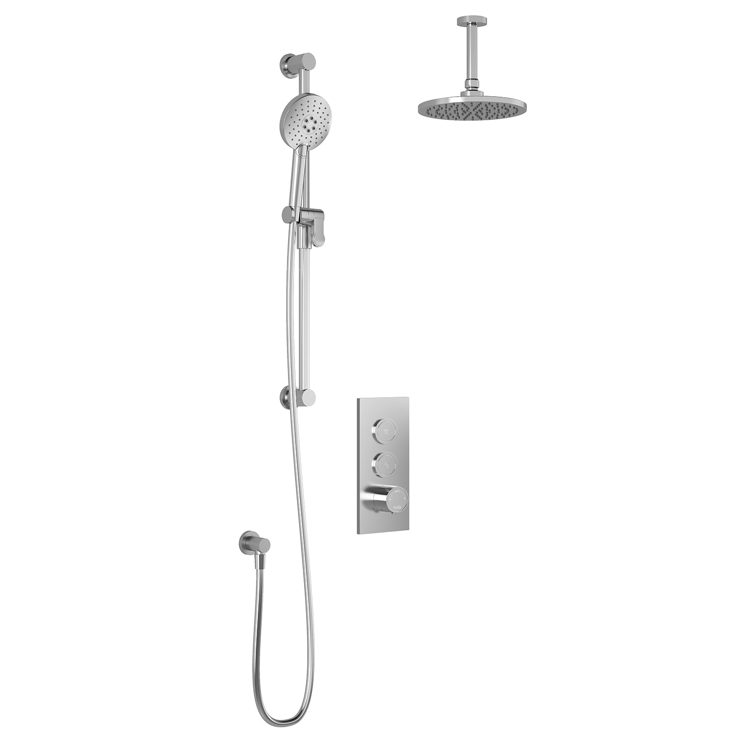 RoundOne™ TB2 : Système de Douche T/P AQUATONIK™ Boutons-Poussoirs avec Bras Vertical Chrome