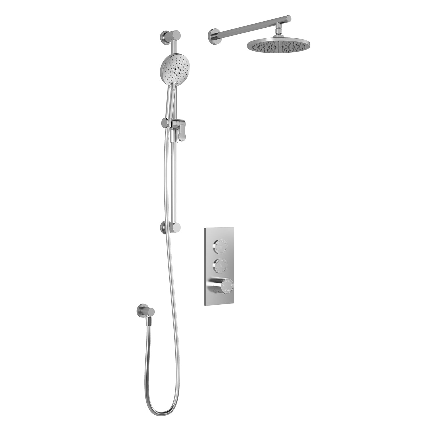 RoundOne™ TB2 (Valve Non Incluse) : Système de Douche T/P AQUATONIK™ Boutons-Poussoirs avec Bras Mural Chrome