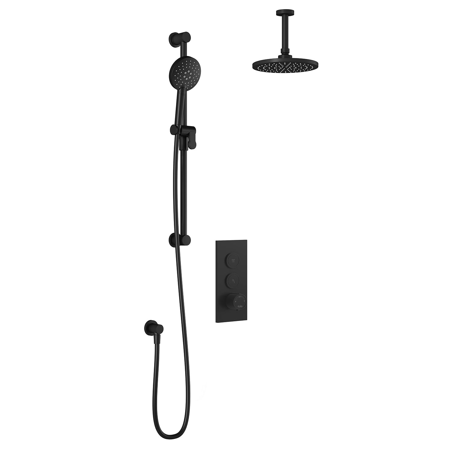 RoundOne™ TB2 : Système de Douche T/P AQUATONIK™ Boutons-Poussoirs avec Bras Vertical Noir Mat