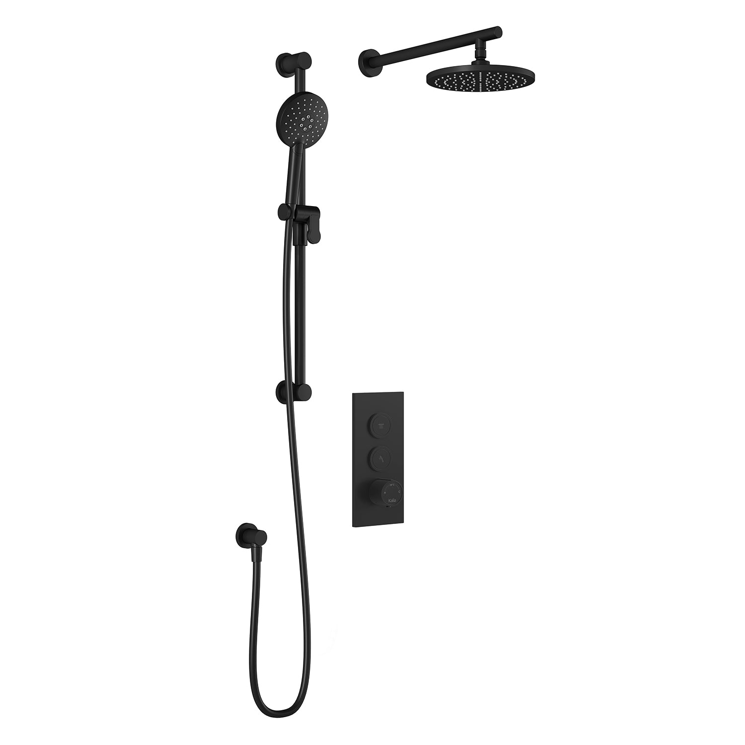RoundOne™ TB2 (Valve Non Incluse) : Système de Douche T/P AQUATONIK™ Boutons-Poussoirs avec Bras Mural Noir Mat