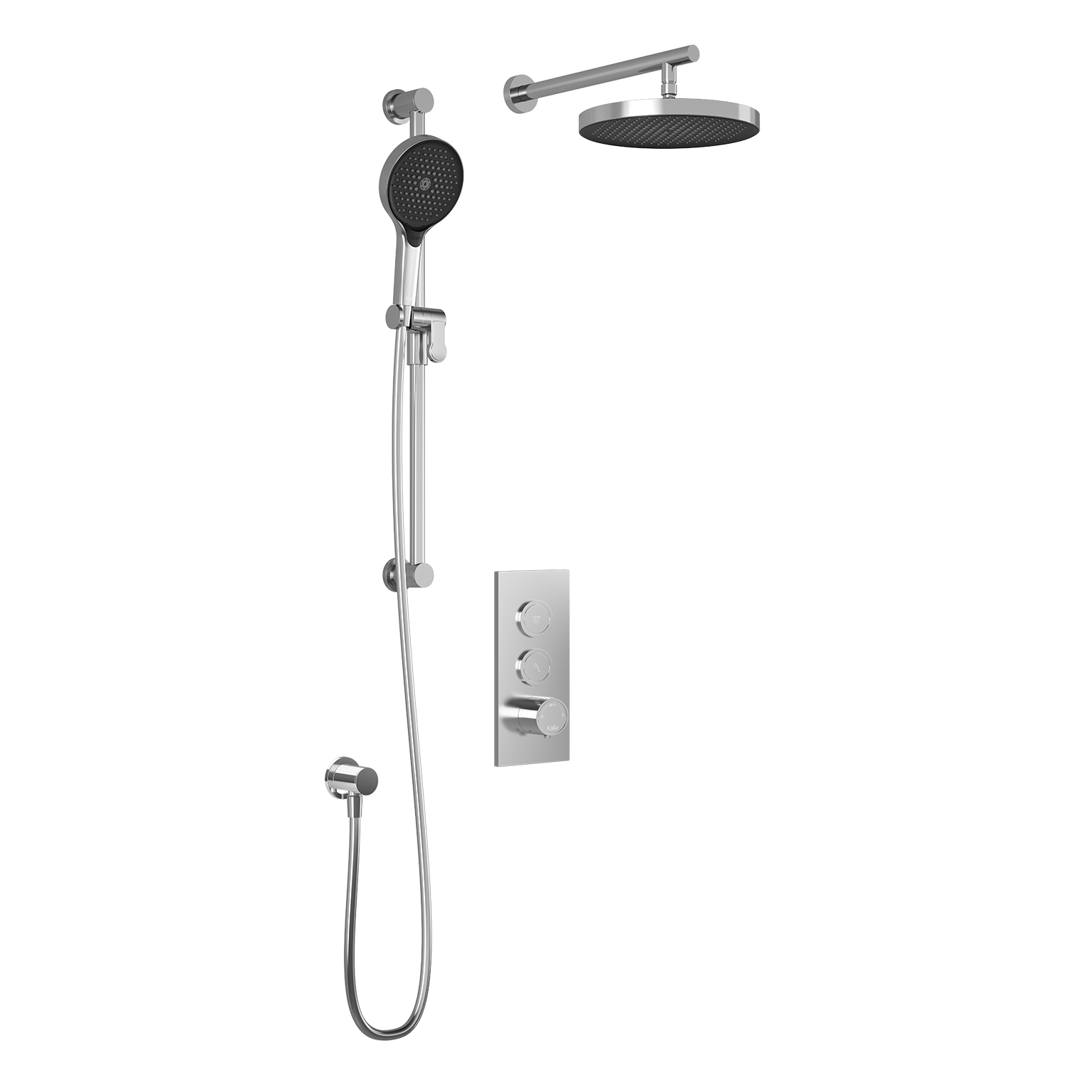 RoundOne™ TB2 PLUS (Valve Non Incluse) : Système de Douche T/P AQUATONIK™ Boutons-Poussoirs avec Bras Mural Chrome