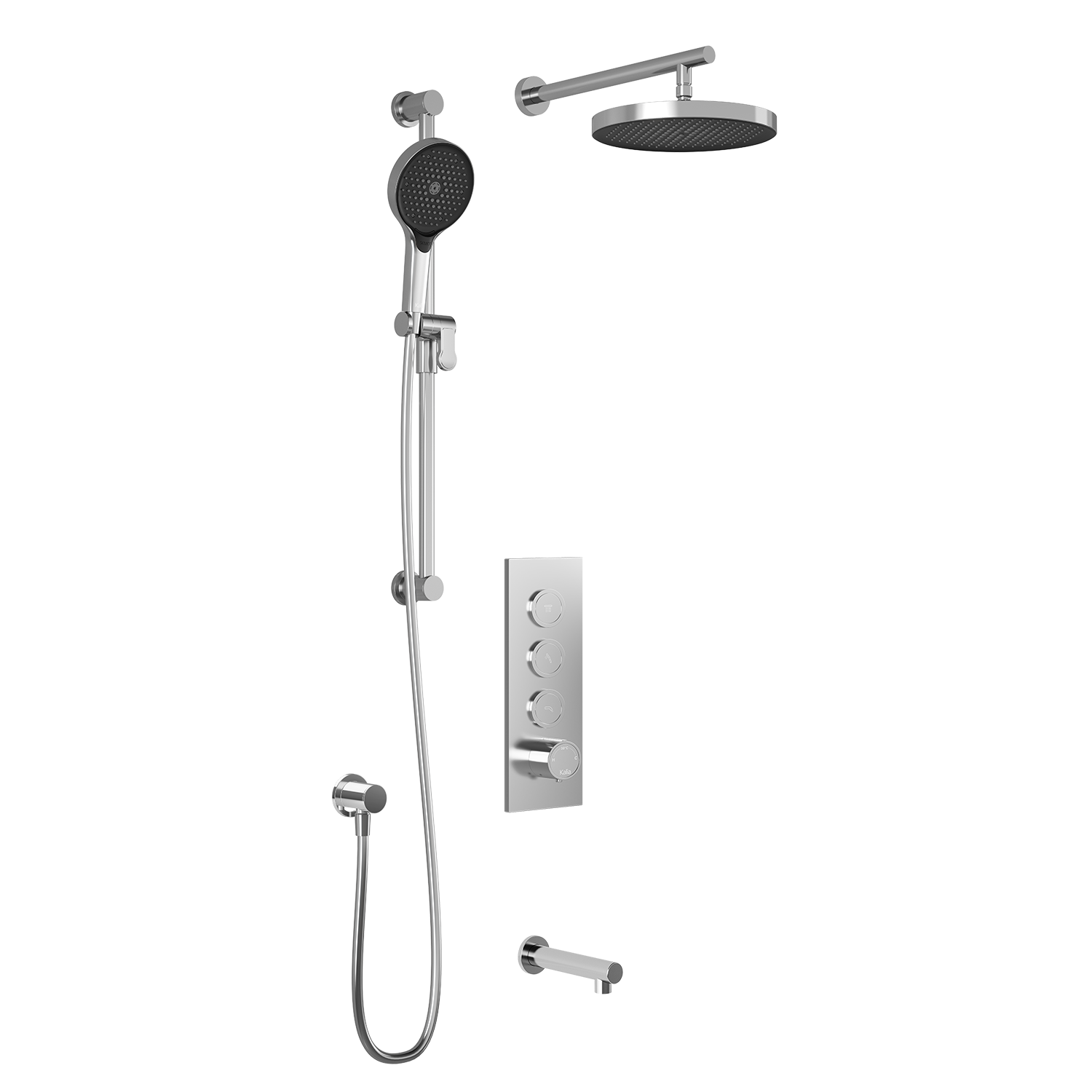 RoundOne™ TB3 PLUS : Système de Douche T/P AQUATONIK™ Boutons-Poussoirs avec Bras Mural Chrome