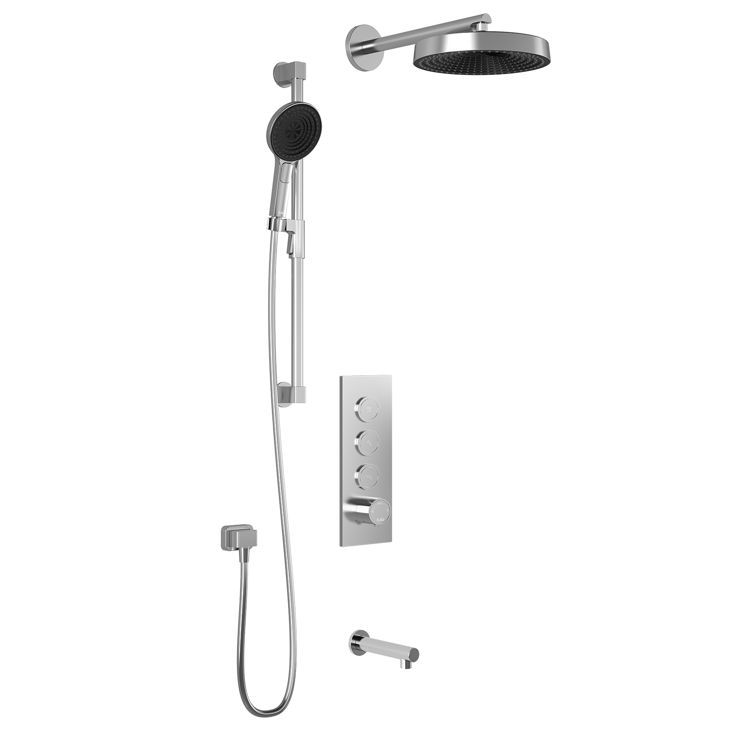 RoundOne™ TB3 PREMIA : Système de Douche T/P AQUATONIK™ Boutons-Poussoirs avec Bras Mural Chrome