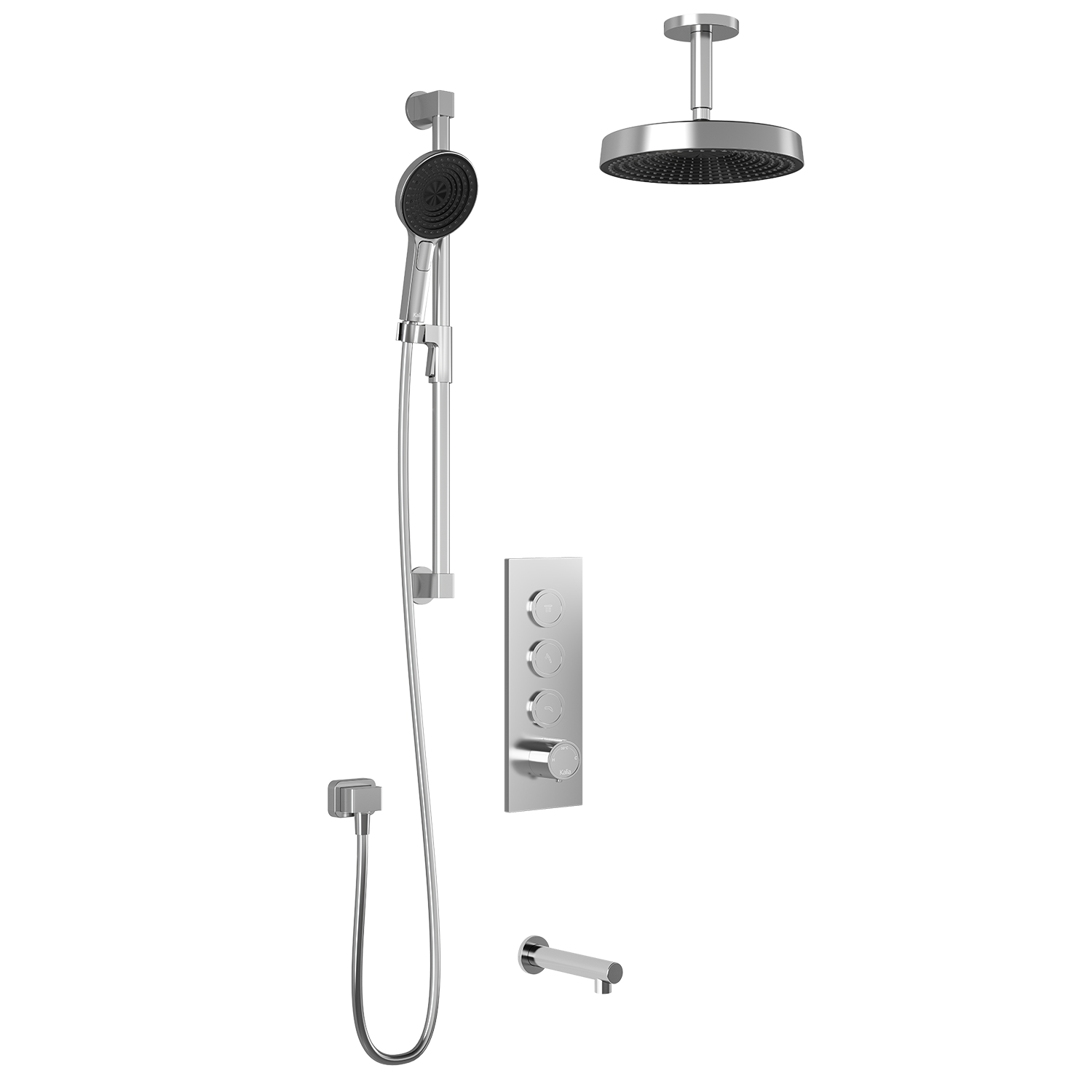 RoundOne™ TB3 PREMIA : Système de Douche T/P AQUATONIK™ Boutons-Poussoirs avec Bras Vertical Chrome