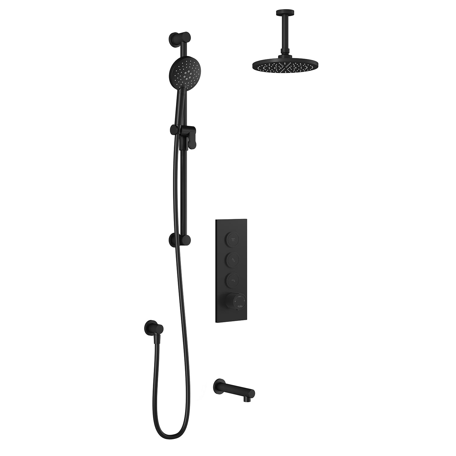 RoundOne™ TB3 : Système de Douche T/P AQUATONIK™ Boutons-Poussoirs avec Bras Vertical Noir Mat