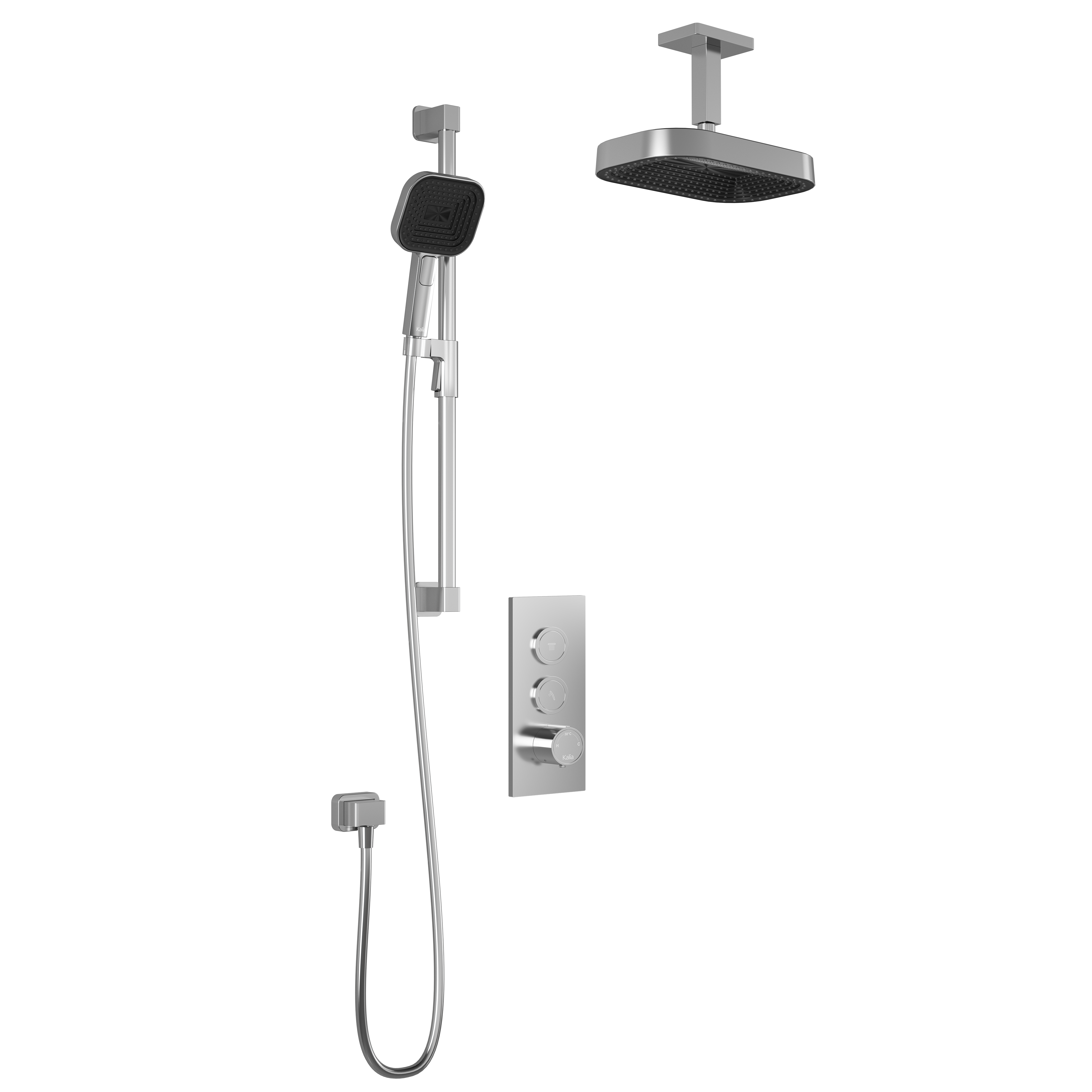 SquareOne™ TB2 PREMIA : Système de Douche T/P AQUATONIK™ Boutons-Poussoirs avec Bras Vertical Chrome