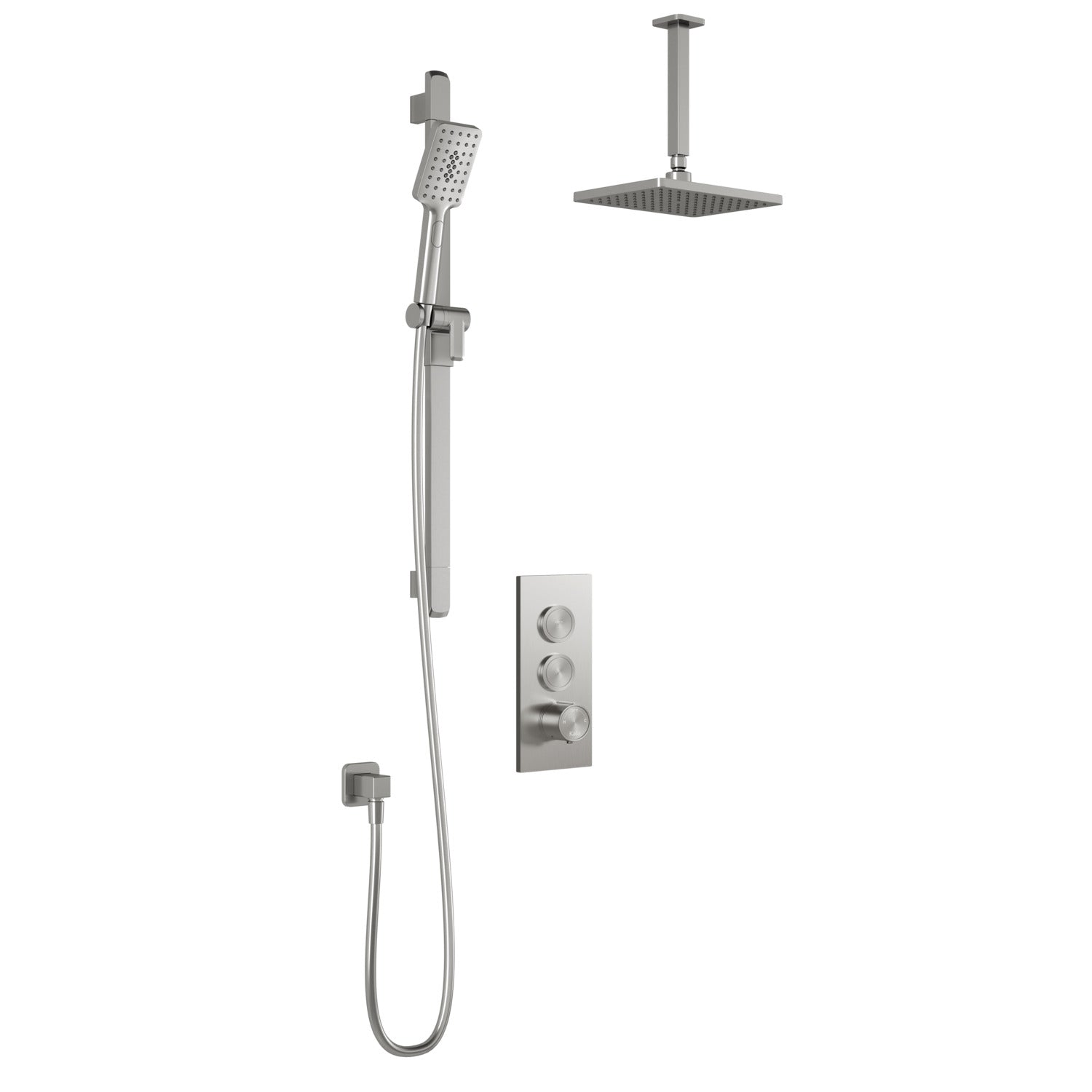 SquareOne™ TB2 (Valve Non Incluse) : Système de Douche T/P AQUATONIK™ Boutons-Poussoirs avec Bras Vertical Nickel Pur PVS