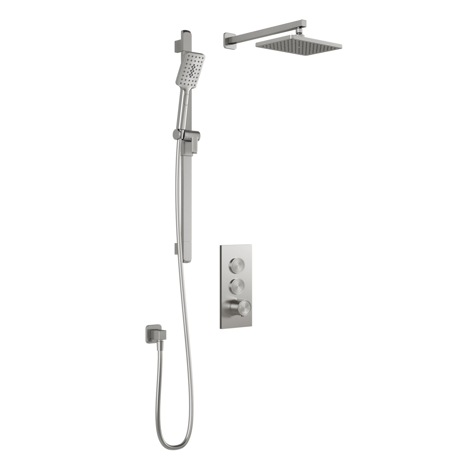 SquareOne™ TB2 : Système de Douche T/P AQUATONIK™ Boutons-Poussoirs avec Bras Mural Nickel Pur PVS
