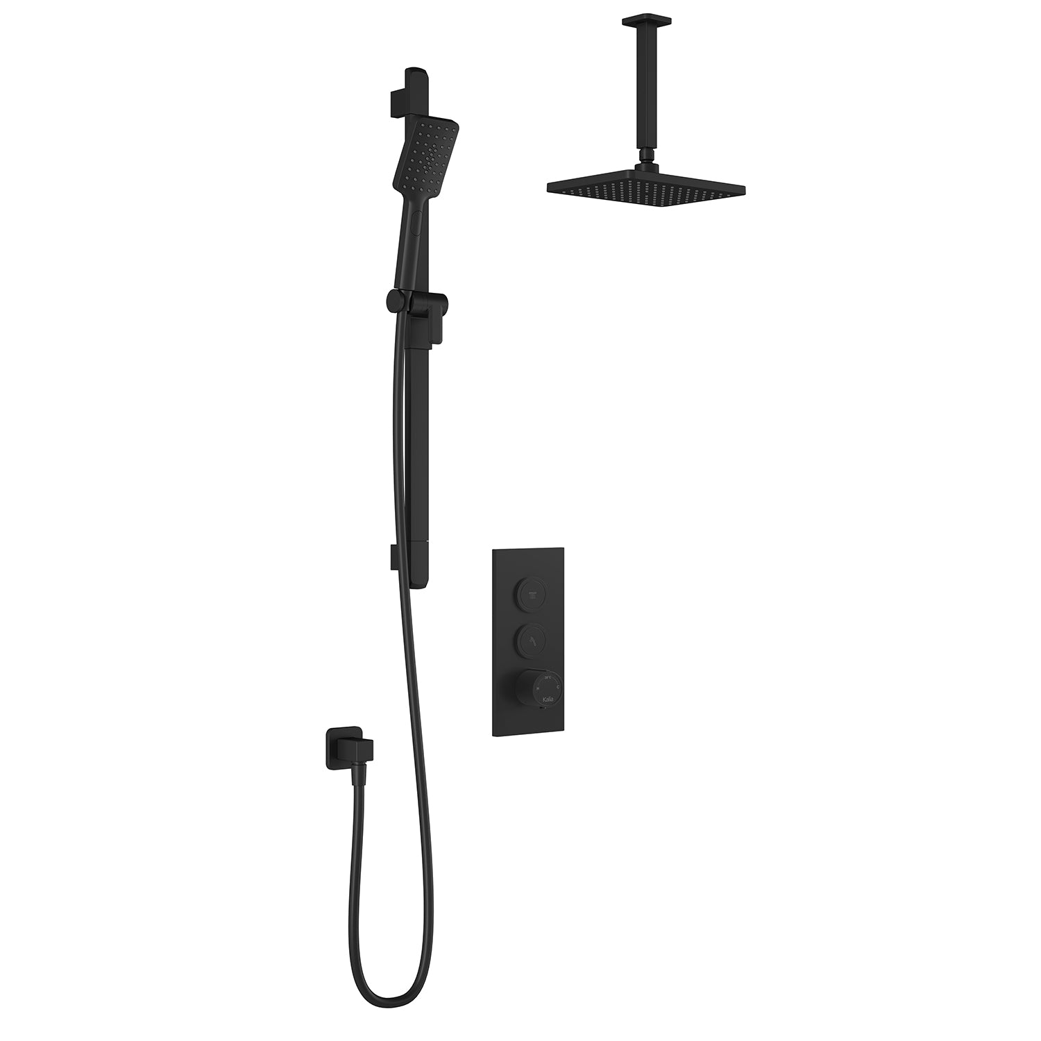 KAREO™ TB2 (Valve Non Incluse) : Système de Douche T/P AQUATONIK™ Boutons-Poussoirs avec Bras Vertical Noir Mat