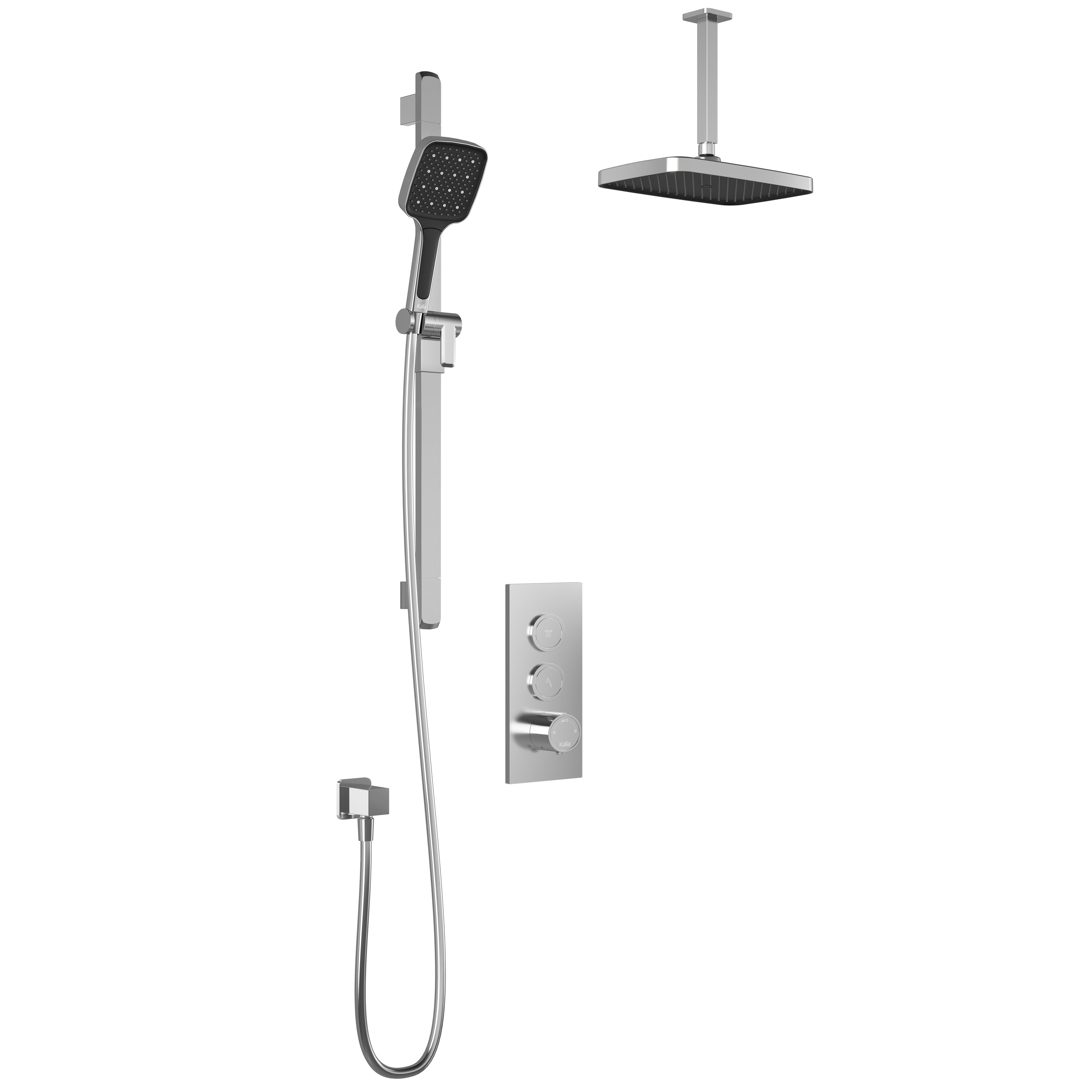 SquareOne™ TB2 PLUS (Valve Non Incluse) : Système de Douche T/P AQUATONIK™ Boutons-Poussoirs avec Bras Vertical Chrome