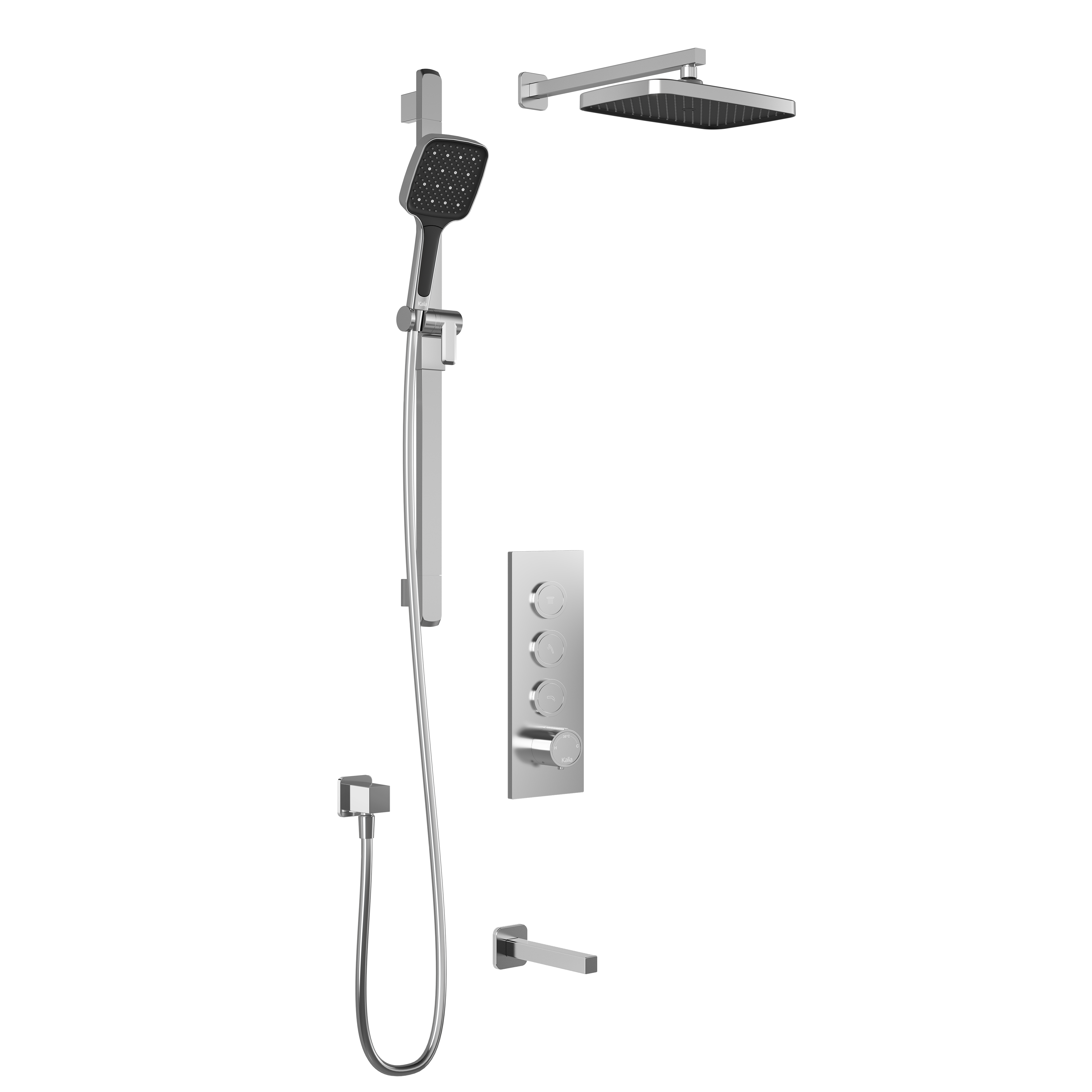 SquareOne™ TB3 PLUS : Système de Douche T/P AQUATONIK™ Boutons-Poussoirs avec Bras Mural Chrome