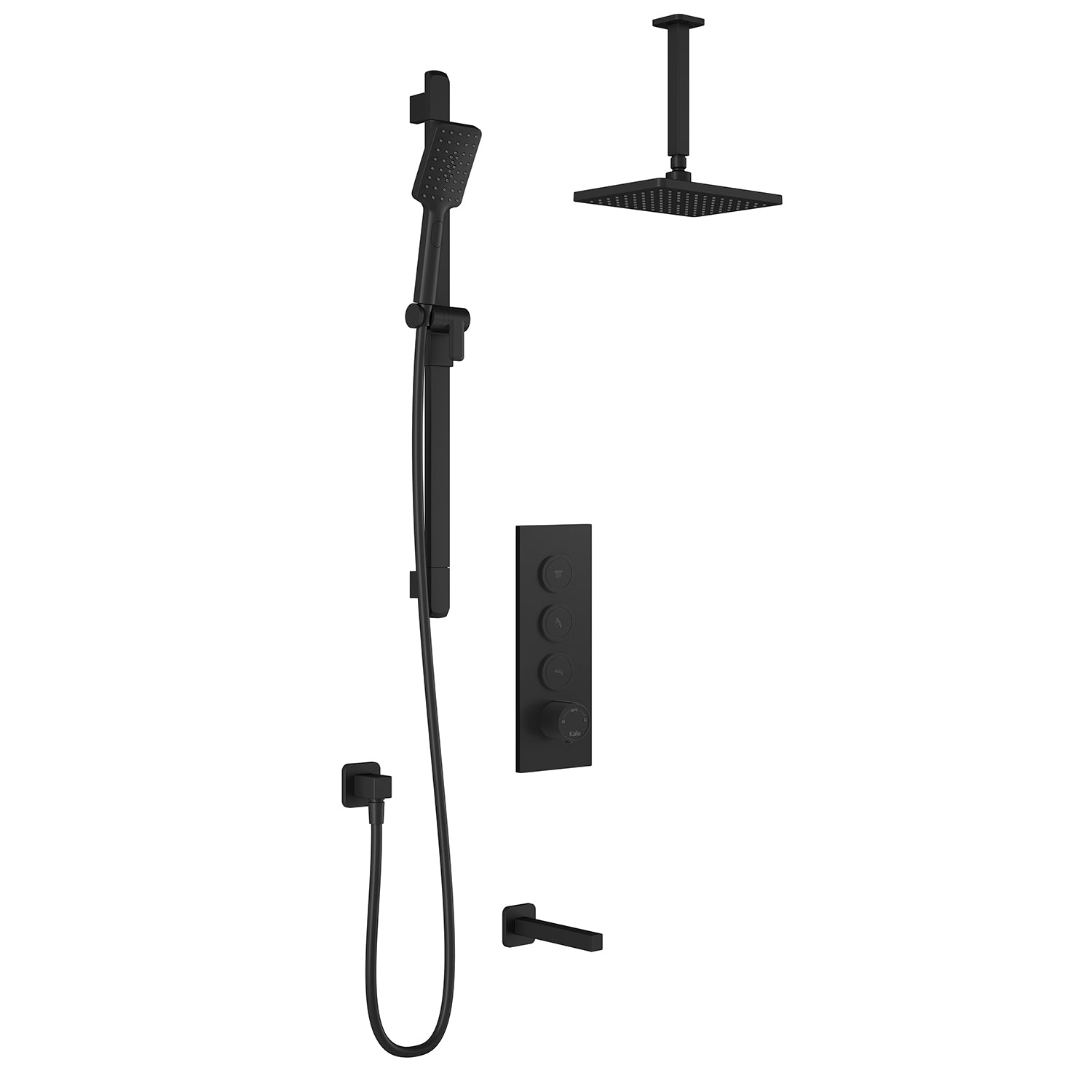 SquareOne™ TB3 (Valve Non Incluse) : Système de Douche T/P AQUATONIK™ Boutons-Poussoirs avec Bras Vertical Noir Mat