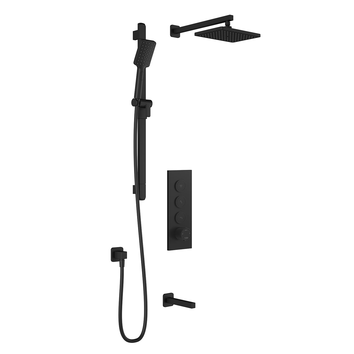 SquareOne™ TB3 (Valve Non Incluse) : Système de Douche T/P AQUATONIK™ Boutons-Poussoirs avec Bras Mural Noir Mat