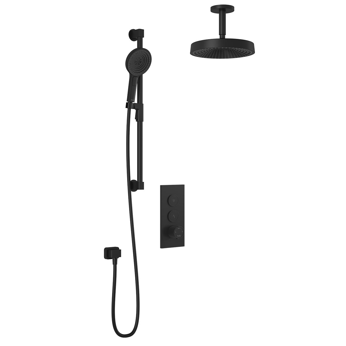 MOROKA™ TB2 PREMIA : Système de Douche T/P AQUATONIK™ Boutons-Poussoirs avec Bras Vertical Noir Mat