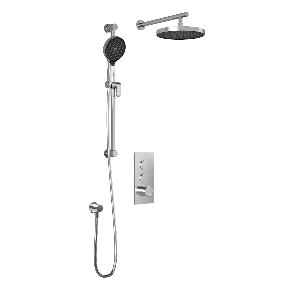 MOROKA™ TB2 PLUS (Valve Non Incluse) : Système de Douche T/P AQUATONIK™ Boutons-Poussoirs avec Bras Mural Chrome