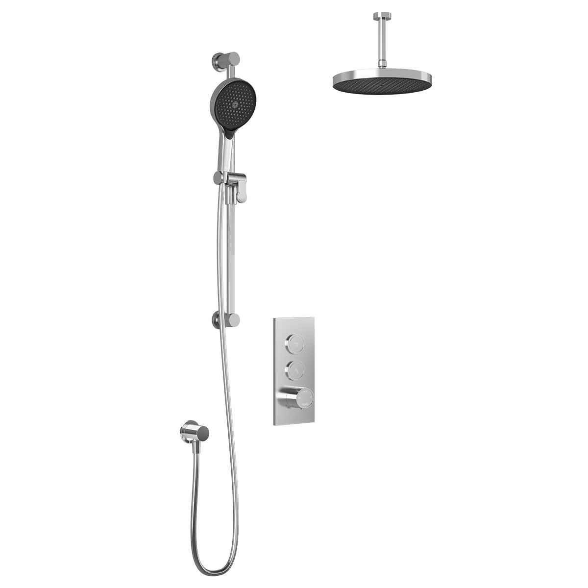 MOROKA™ TB2 PLUS (Valve Non Incluse) : Système de Douche T/P AQUATONIK™ Boutons-Poussoirs avec Bras Vertical Chrome
