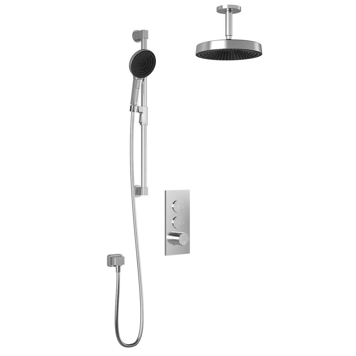 MOROKA™ TB2 PREMIA (Valve Non Incluse) : Système de Douche T/P AQUATONIK™ Boutons-Poussoirs avec Bras Vertical Chrome