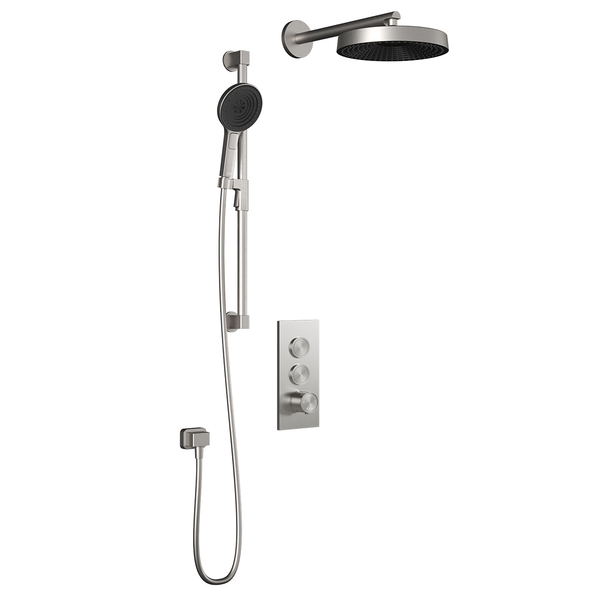 MOROKA™ TB2 PREMIA (Valve Non Incluse) : Système de Douche T/P AQUATONIK™ Boutons-Poussoirs avec Bras Mural Nickel Pur