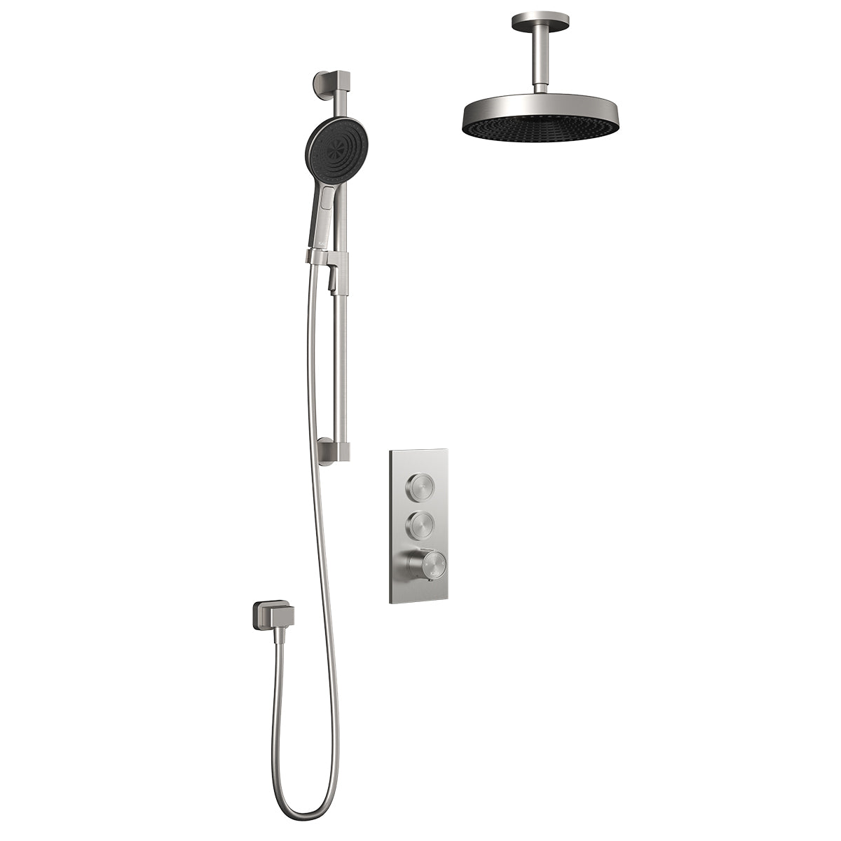MOROKA™ TB2 PREMIA (Valve Non Incluse) : Système de Douche T/P AQUATONIK™ Boutons-Poussoirs avec Bras Vertical Nickel Pur