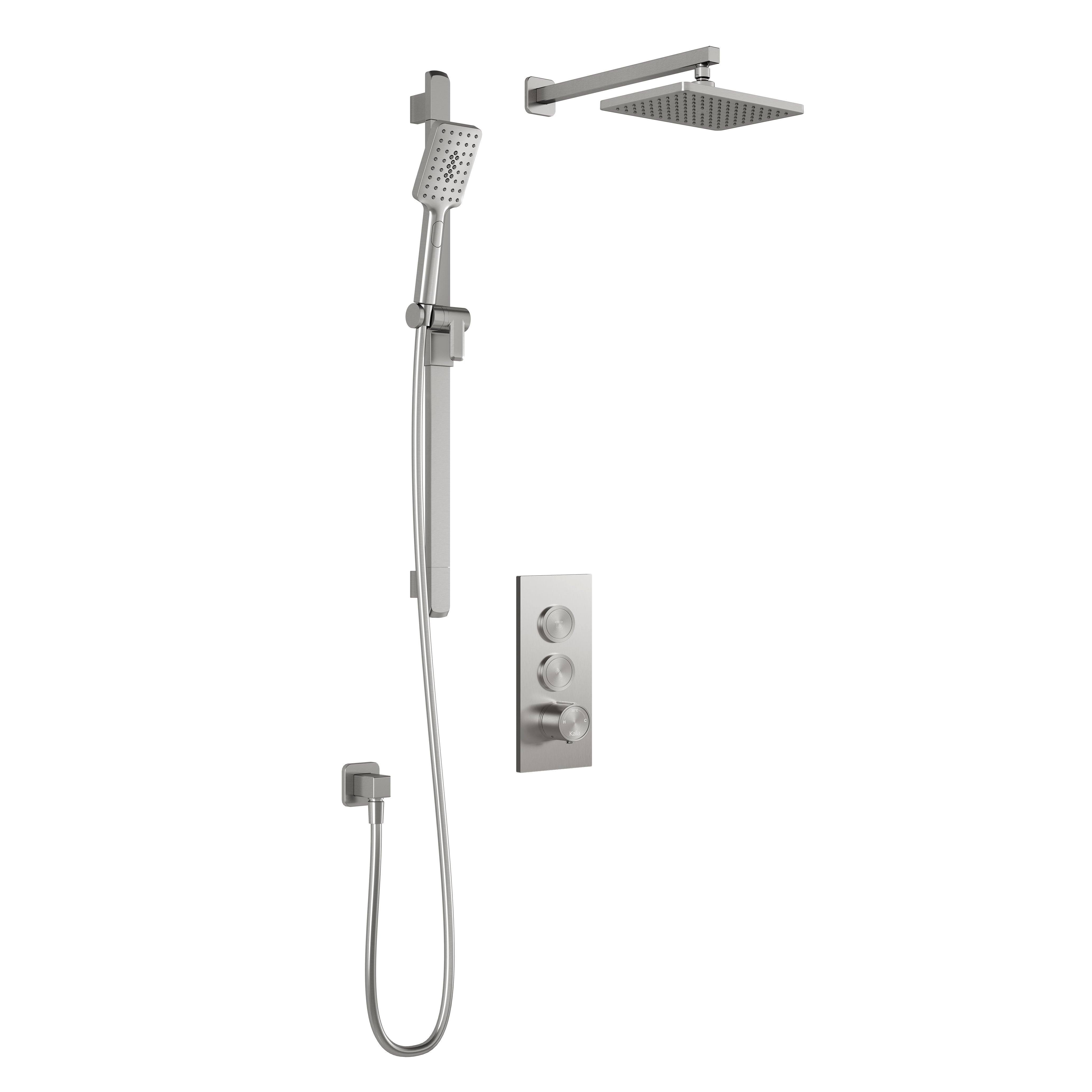 MOROKA™ TB2 (Valve Non Incluse) : Système de Douche T/P AQUATONIK™ Boutons-Poussoirs avec Bras Mural Nickel Pur