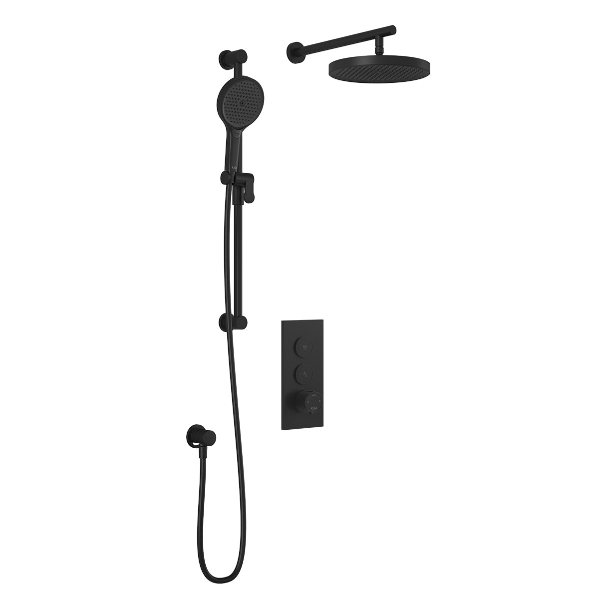 MOROKA™ TB2 PLUS (Valve Non Incluse) : Système de Douche T/P AQUATONIK™ Boutons-Poussoirs avec Bras Mural Noir Mat