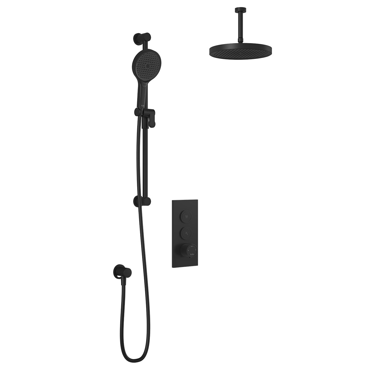 MOROKA™ TB2 PLUS (Valve Non Incluse) : Système de Douche T/P AQUATONIK™ Boutons-Poussoirs avec Bras Vertical Noir Mat