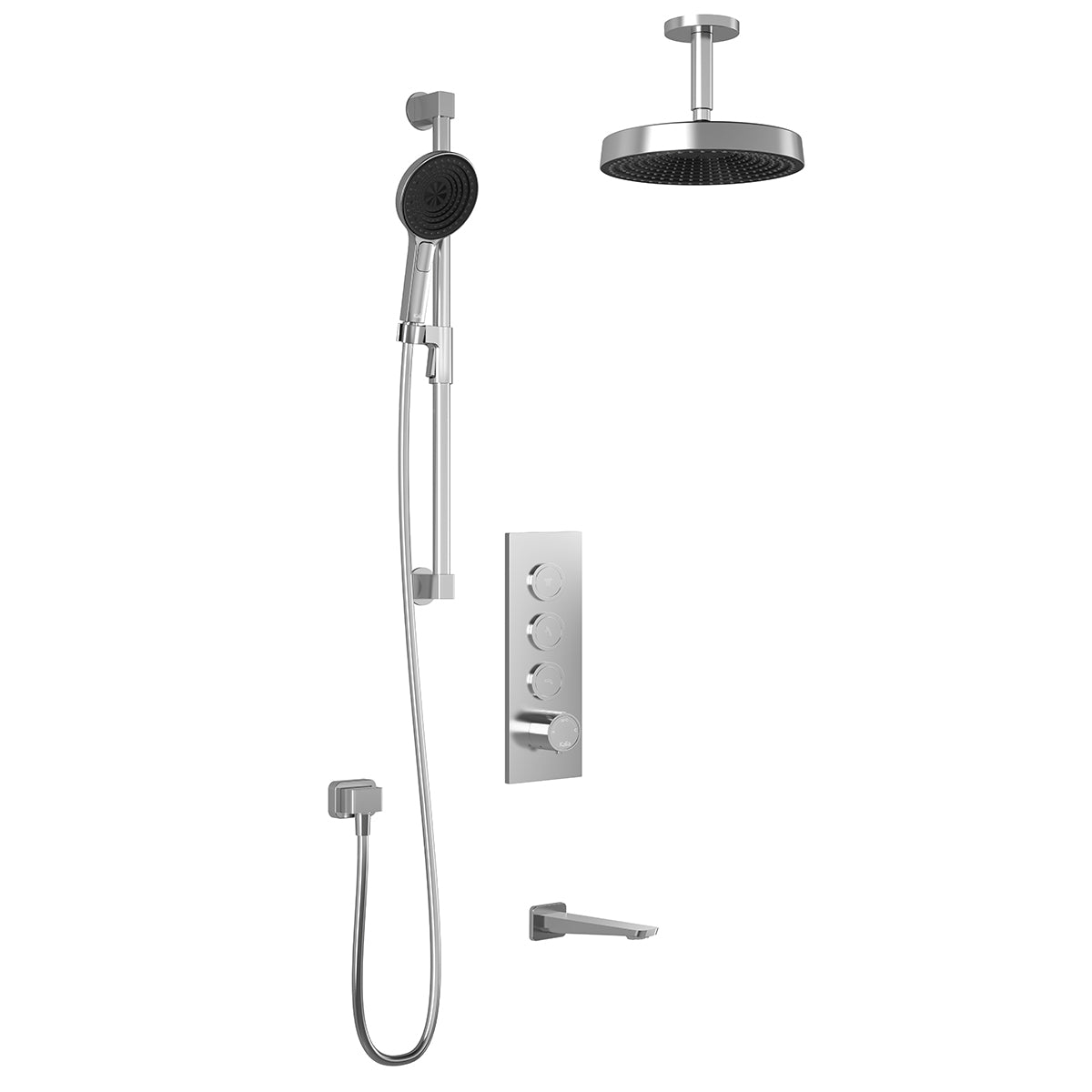 MOROKA™ TB3 PREMIA : Système de Douche T/P AQUATONIK™ Boutons-Poussoirs avec Bras Vertical Chrome