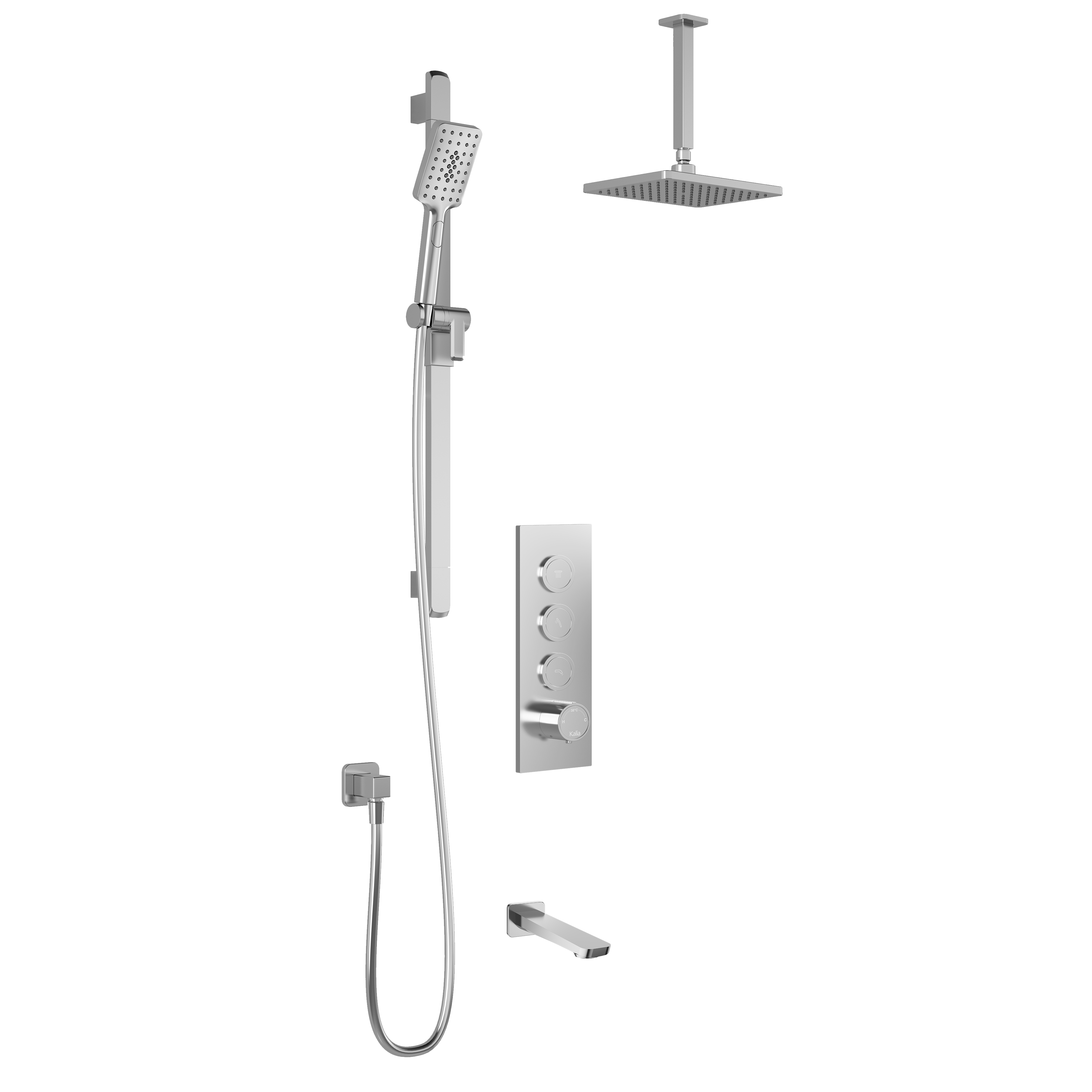 MOROKA™ TB3 : Système de Douche T/P AQUATONIK™ Boutons-Poussoirs avec Bras Vertical Chrome