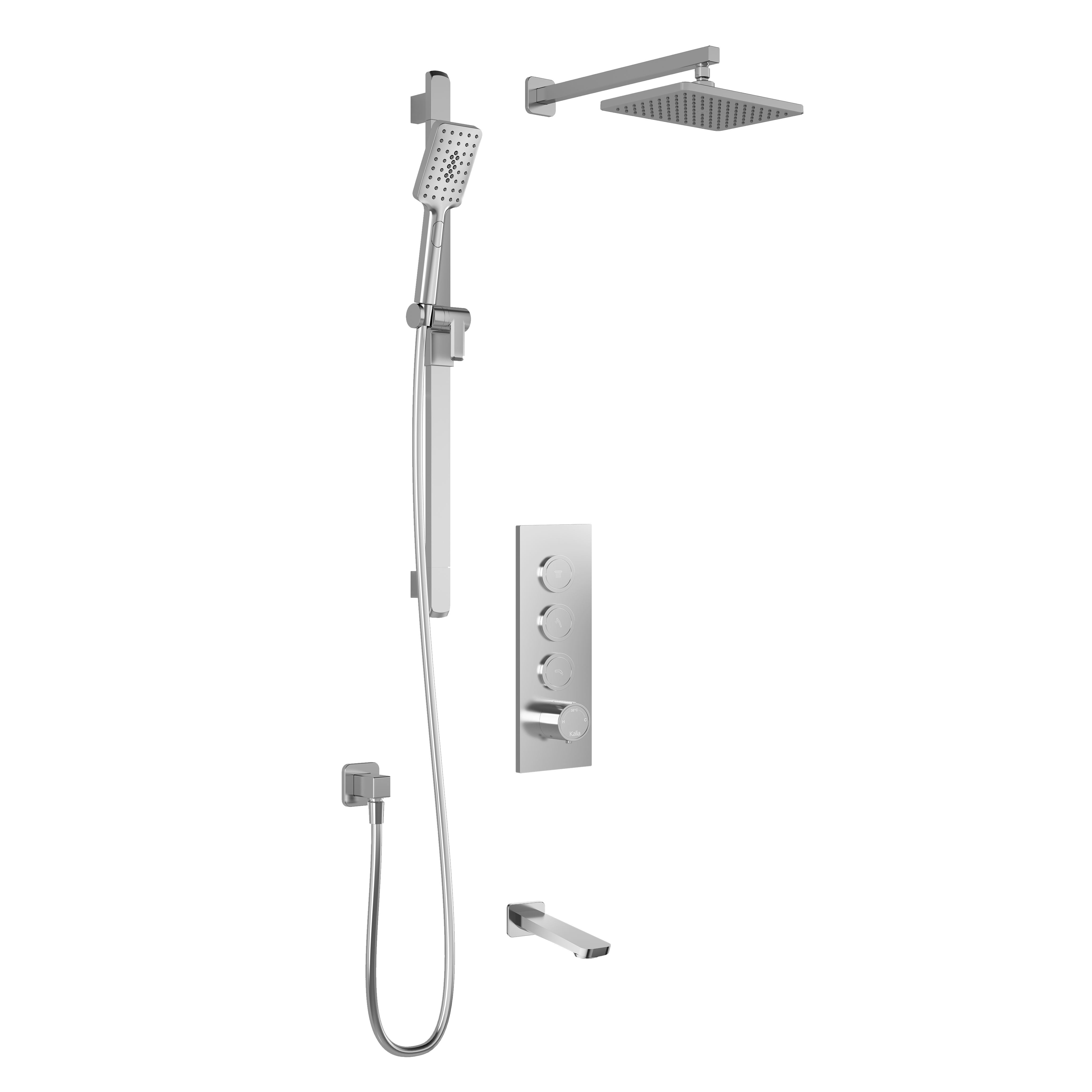 MOROKA™ TB3 : Système de Douche T/P AQUATONIK™ Boutons-Poussoirs avec Bras Mural Chrome