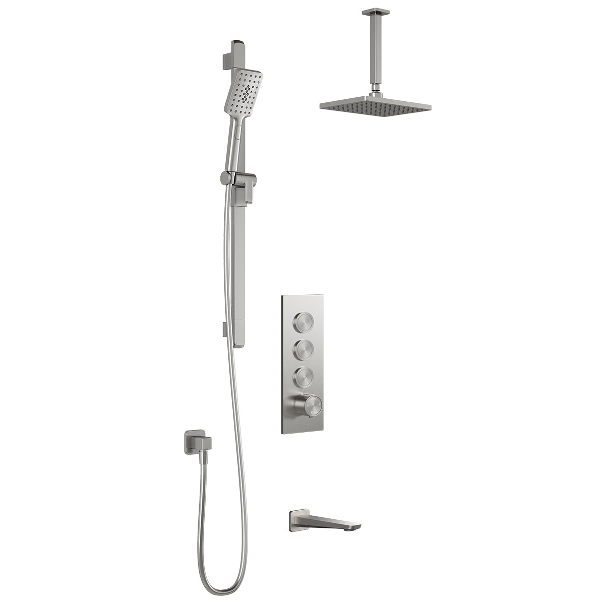 MOROKA™ TB3 : Système de Douche T/P AQUATONIK™ Boutons-Poussoirs avec Bras Vertical Nickel Pur