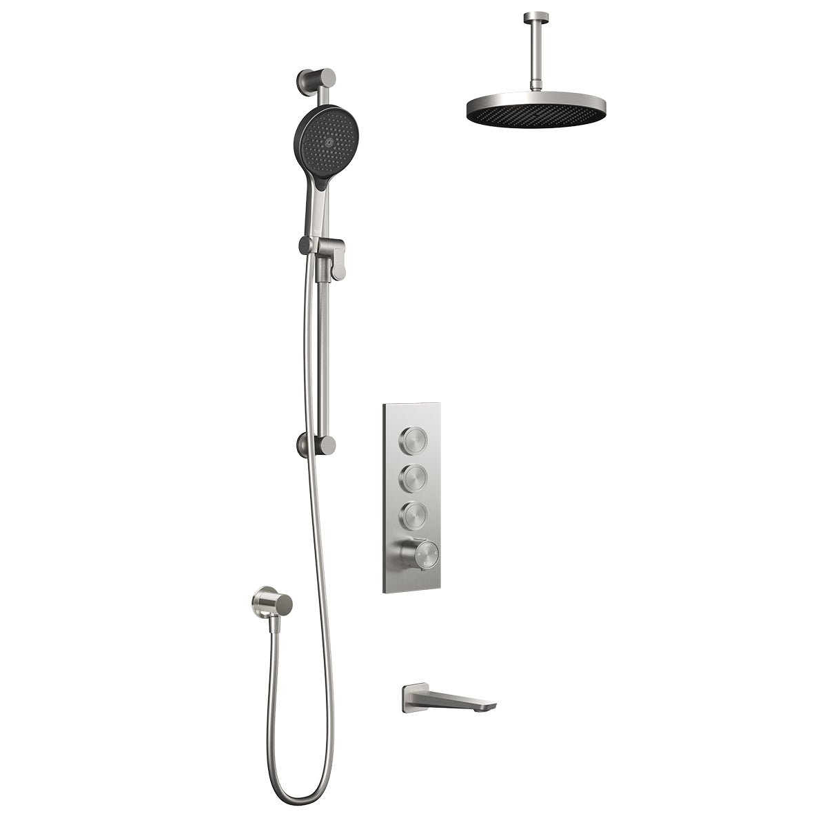 MOROKA™ TB3 PLUS : Système de Douche T/P AQUATONIK™ Boutons-Poussoirs avec Bras Vertical Nickel Pur