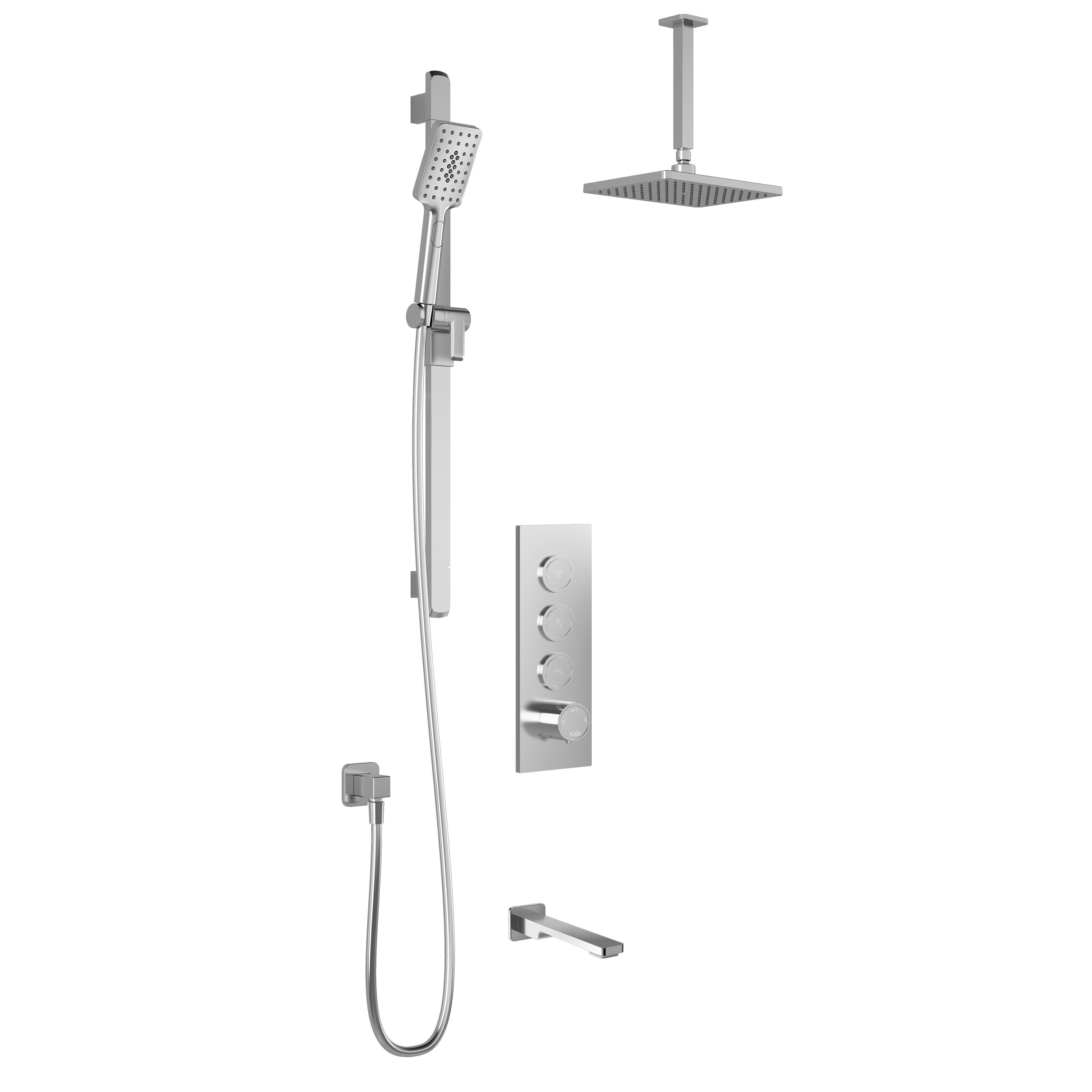 KAREO™ TB3 (Valve Non Incluse) : Système de Douche T/P AQUATONIK™ Boutons-Poussoirs avec Bras Vertical Chrome