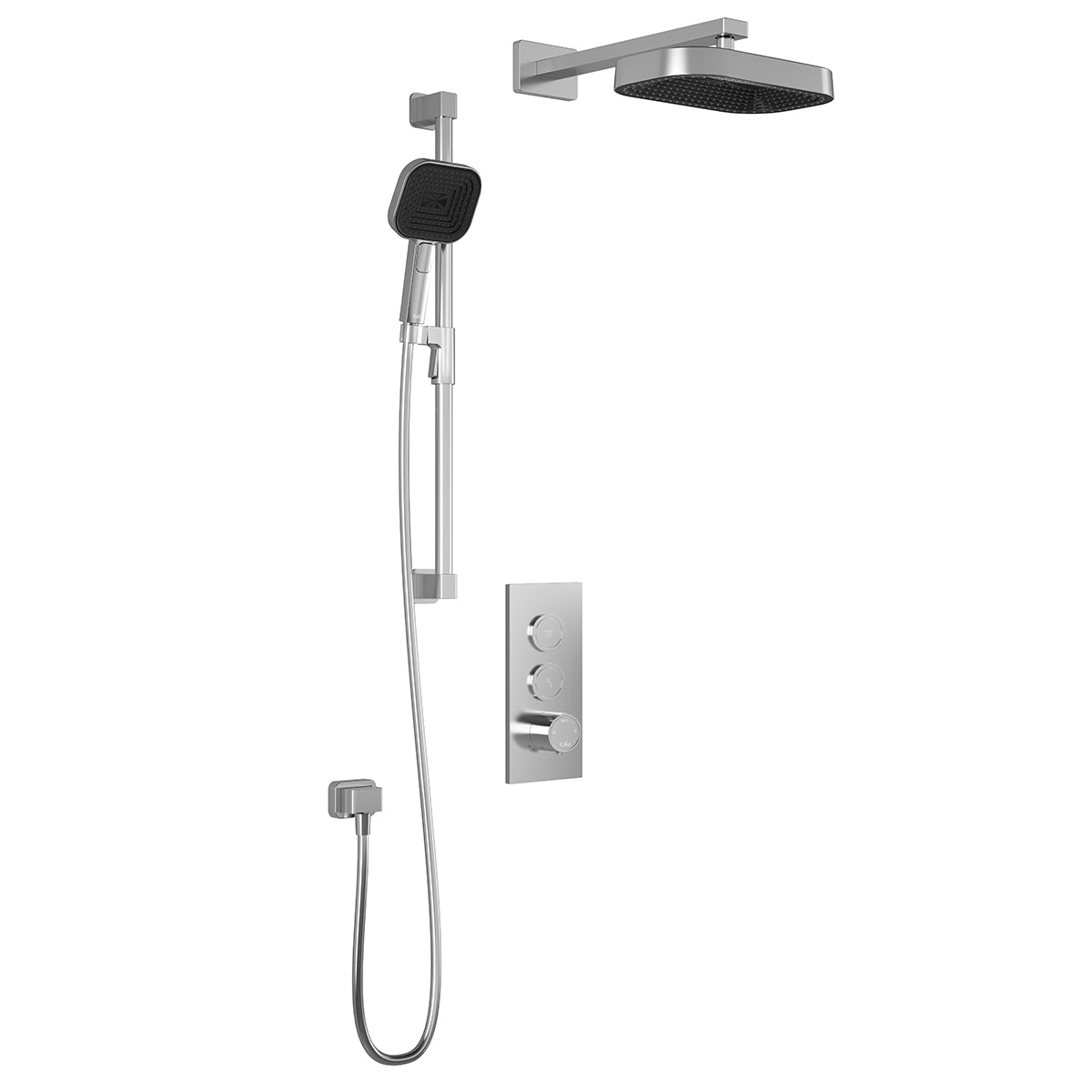 KAREO™ TB2 PREMIA (Valve Non Incluse) : Système de Douche T/P AQUATONIK™ Boutons-Poussoirs avec Bras Mural Chrome