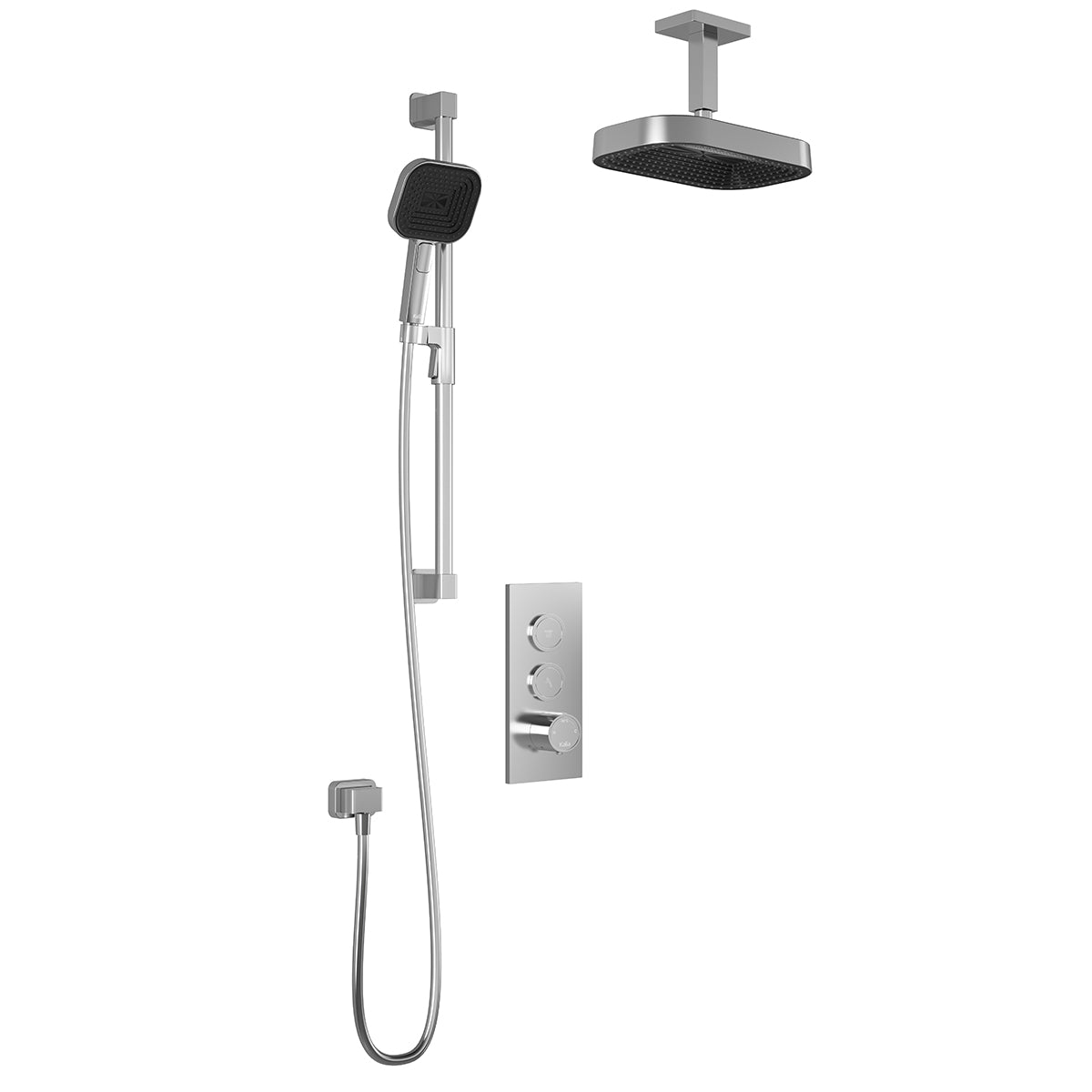 KAREO™ TB2 PREMIA (Valve Non Incluse) : Système de Douche T/P AQUATONIK™ Boutons-Poussoirs avec Bras Vertical Chrome
