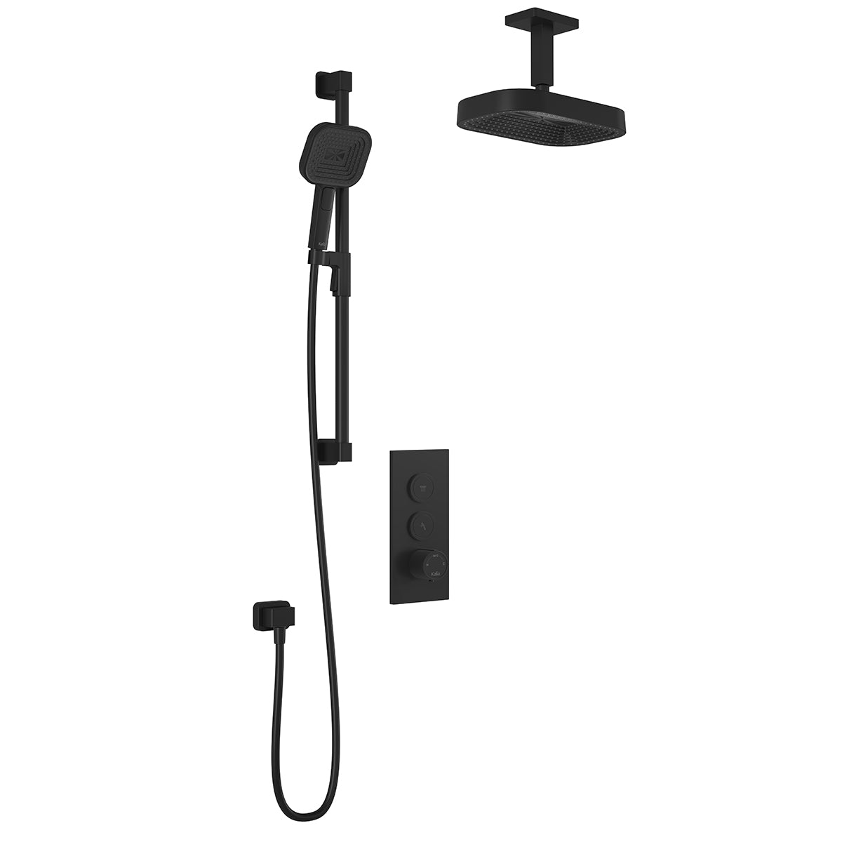 KAREO™ TB2 PREMIA (Valve Non Incluse) : Système de Douche T/P AQUATONIK™ Boutons-Poussoirs avec Bras Vertical Noir Mat