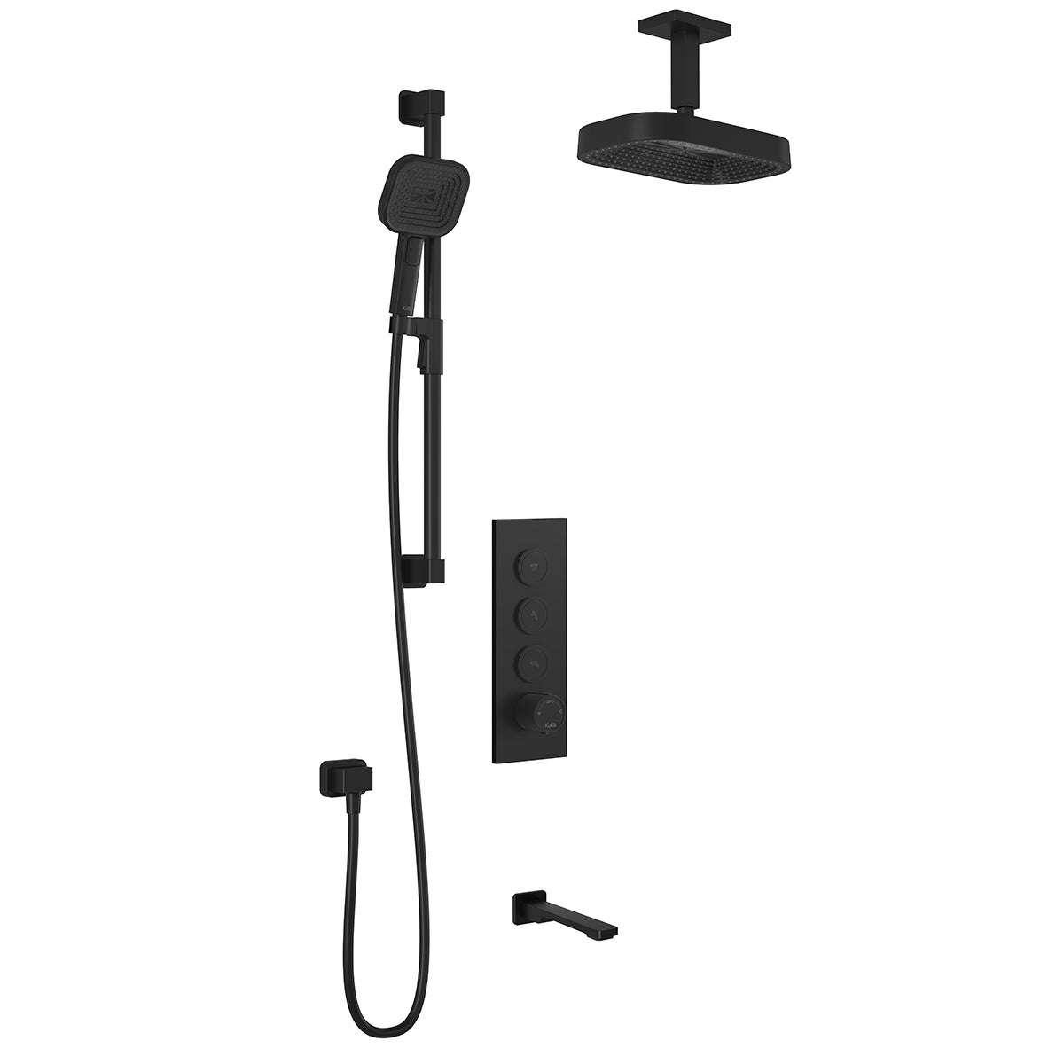 KAREO™ TB3 PREMIA : Système de Douche T/P AQUATONIK™ Boutons-Poussoirs avec Bras Vertical Noir Mat